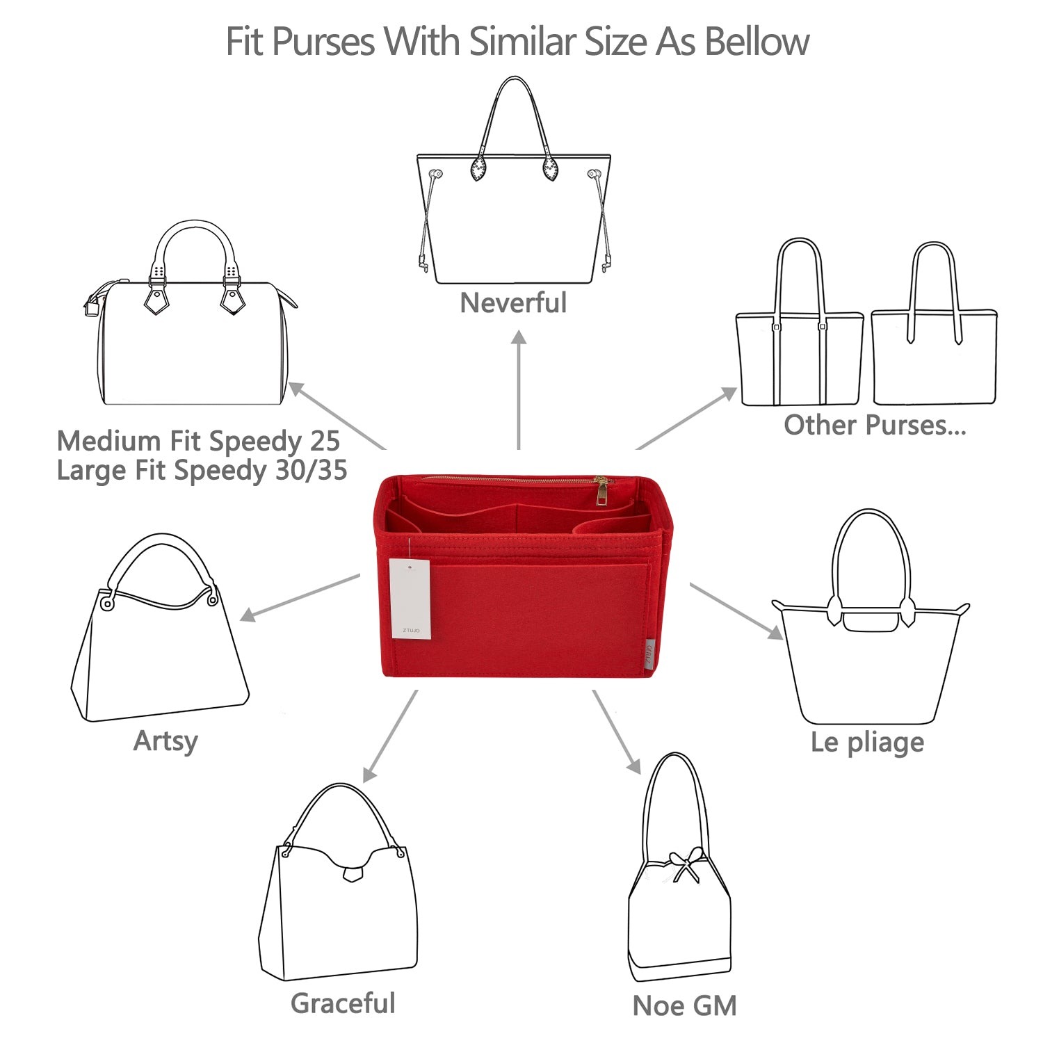 Organizador de bolso de fieltro para interiores con portabotellas – Delgado Medio, Grande, Extra Grande product image 13