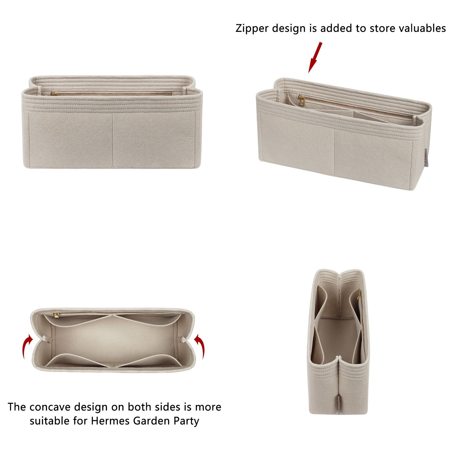 Organizator pentru geantă Hermes Garden Party 30 / 36 – Perfect – Suport interior din fetru cu 6 buzunare product image 2