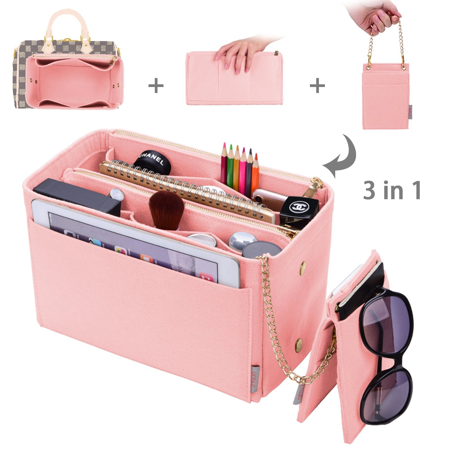 Organizador de Bolsa para Bolsas de Designer com Bolso com Bloqueio RFID – Compatível com LV Speedy, Neverfull e Outros