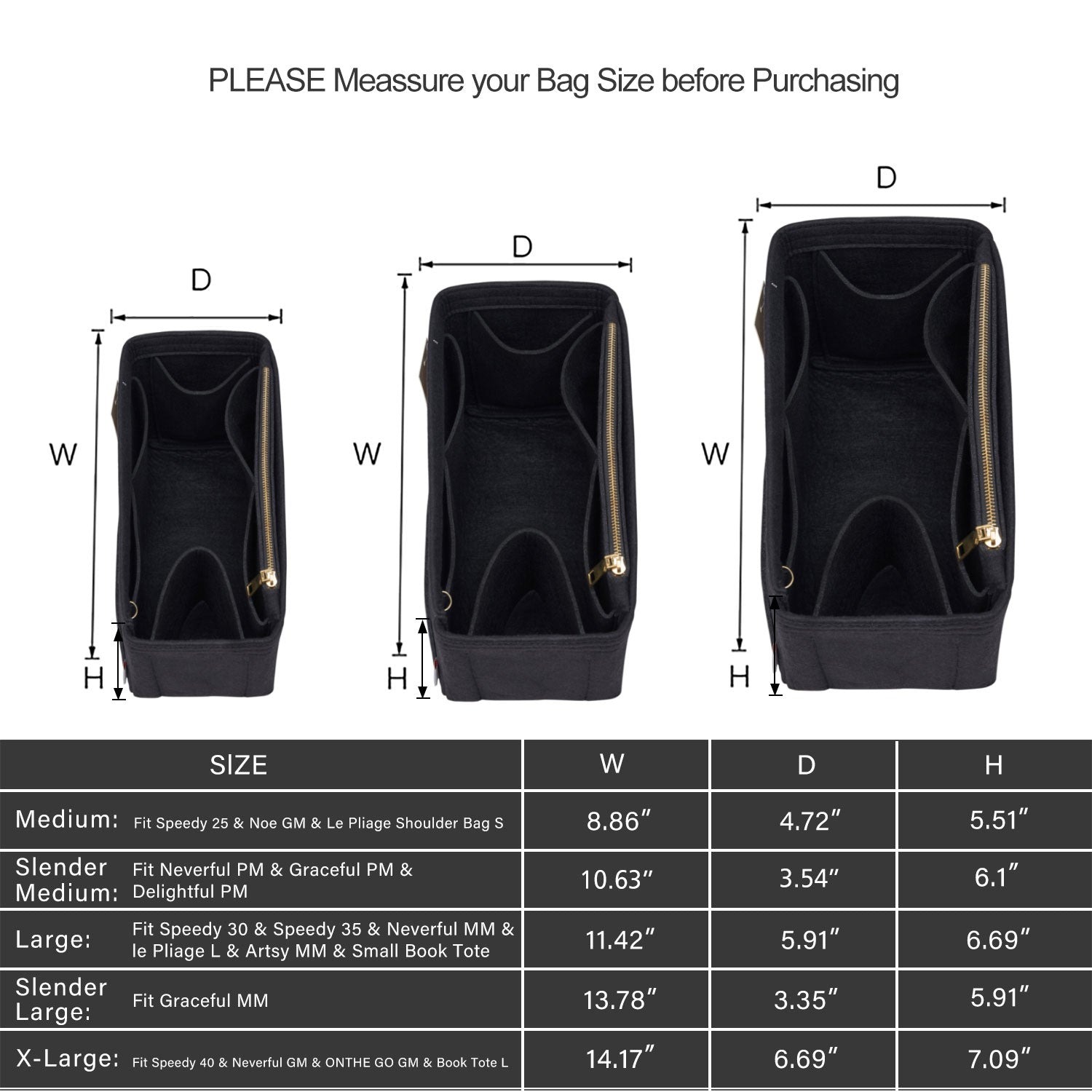Organizador de bolso de fieltro para interiores con portabotellas – Delgado Medio, Grande, Extra Grande product image 17