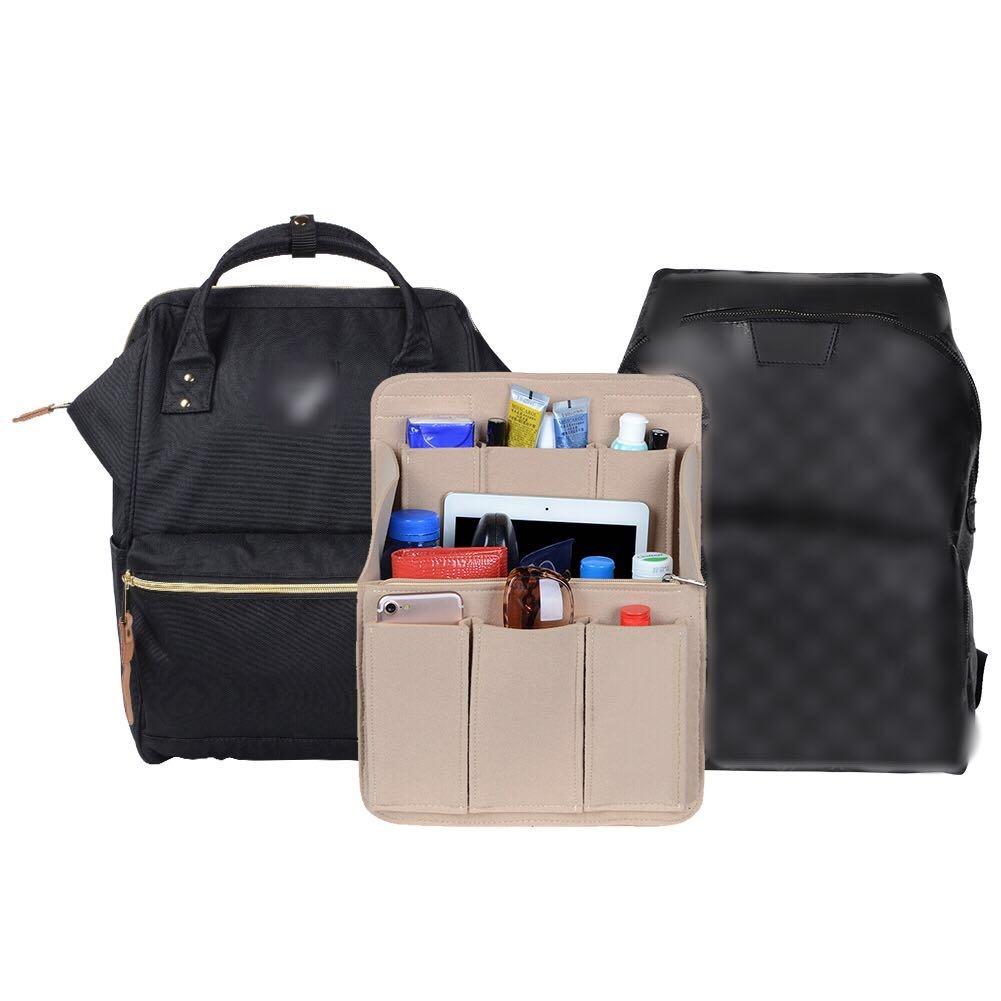 Organizador de bolso de fieltro para mochilas: compatible con bolsos redondos y cuadrados, en beige/gris/marrón/negro. product image 11