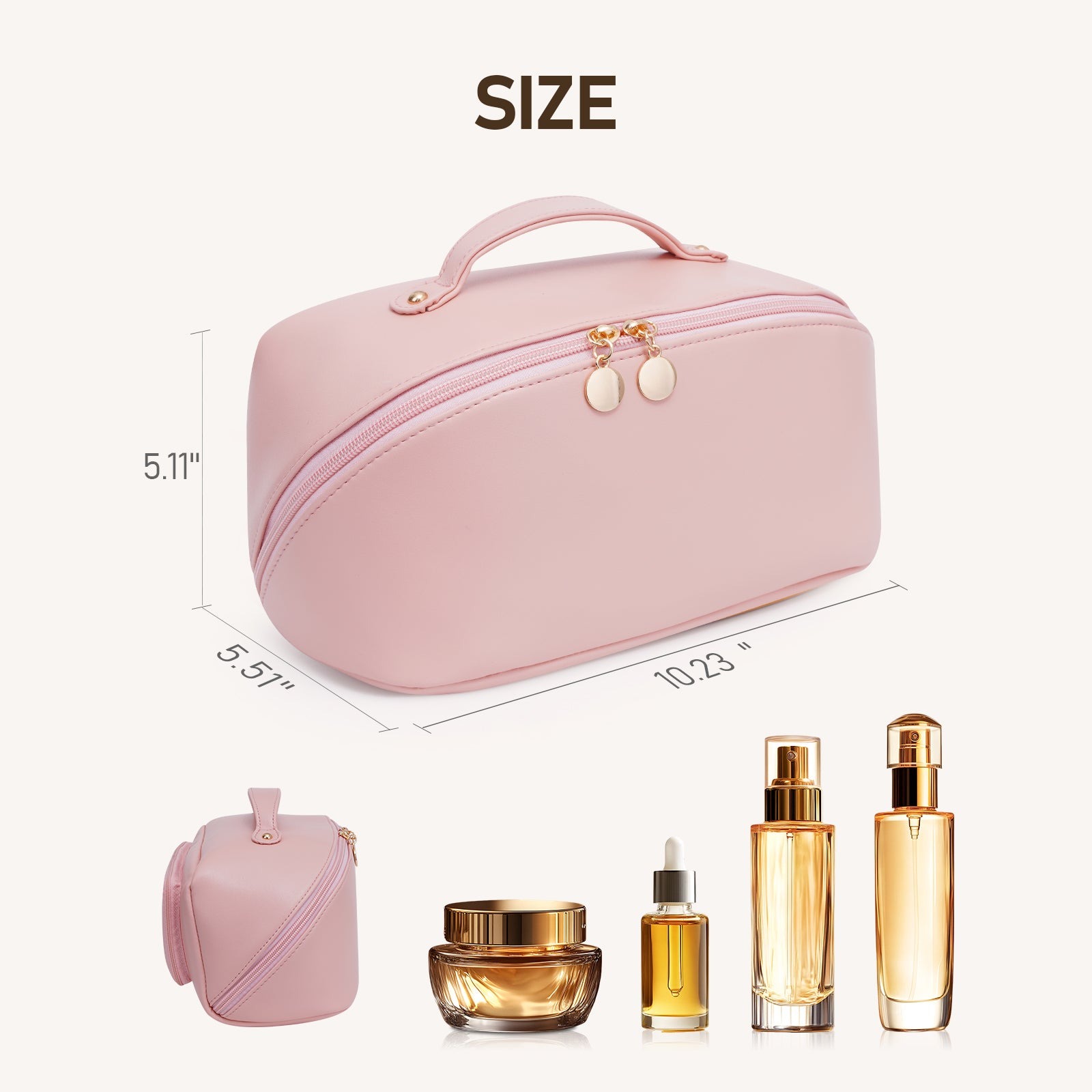 Velkokapacitní voděodolná kosmetická taška z PU kůže pro ženy – organizér na make-up s přepážkou a uchem product image 43