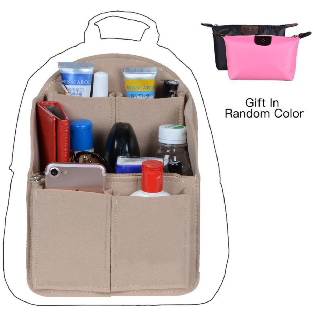 Organizador de bolso de fieltro para mochilas: compatible con bolsos redondos y cuadrados, en beige/gris/marrón/negro. product image 49