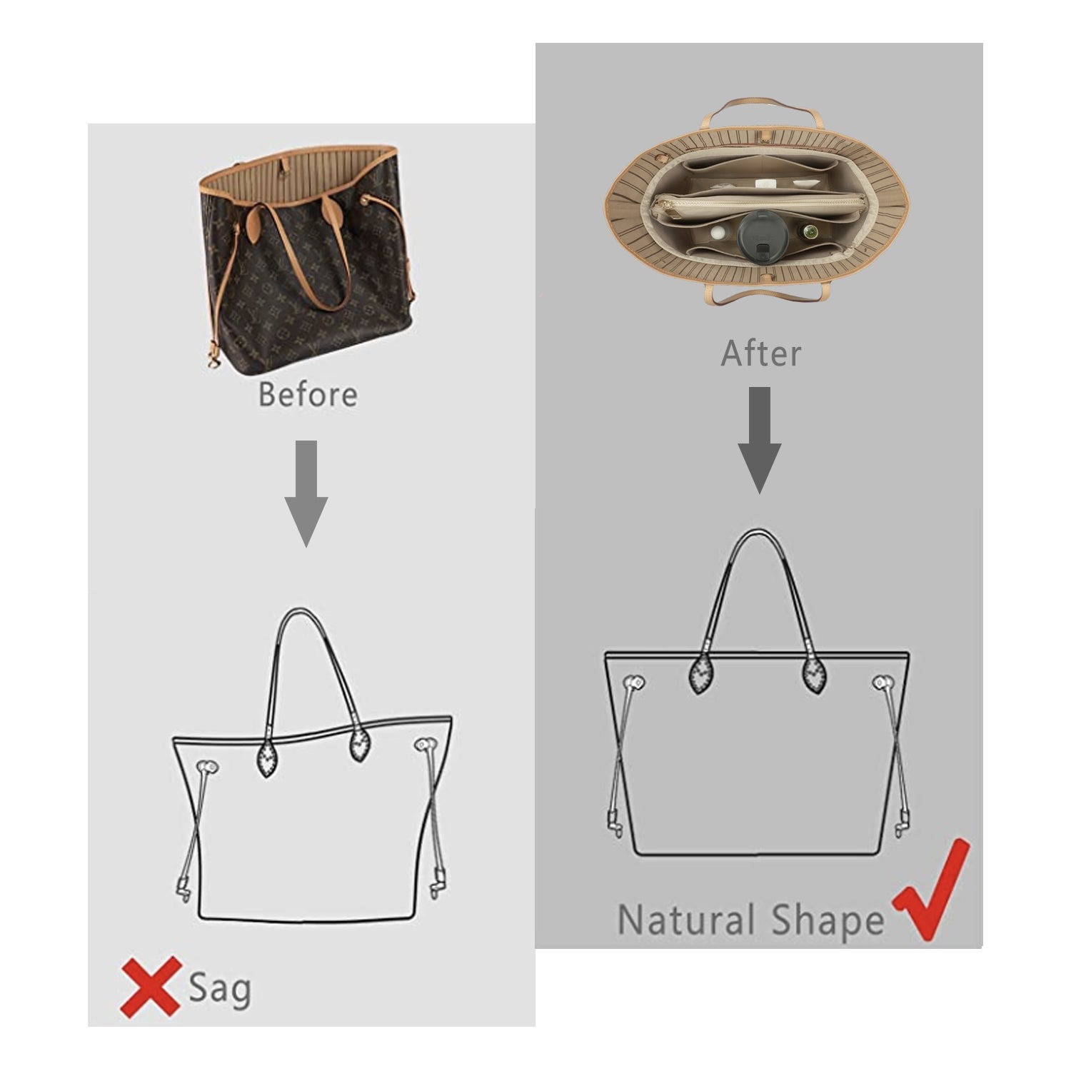 Jedwabista wkładka organizująca do torebki dla Speedy, Neverfull, ONTHEGO Tote i innych – 8 kieszeni, 7 rozmiarów product image 5