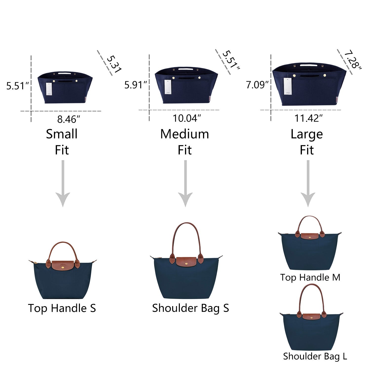 Longchamp Le Pliage -laukun järjestäjäinsertti – Sopii top handle S/M- ja olkalaukku S/L-kokoihin product image 2