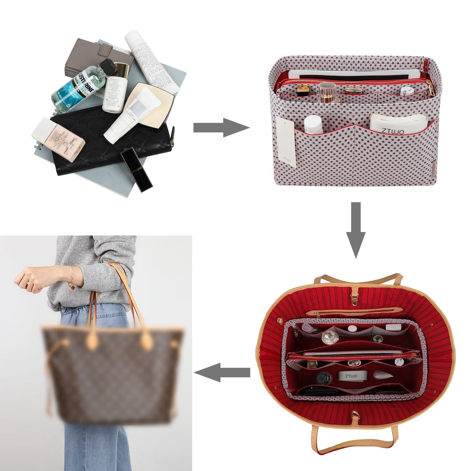 Organizador para Bolsa LV Speedy Neverfull Tote – 6 Tamanhos, Insert de Feltro para Bolsa com Zíper product image 94