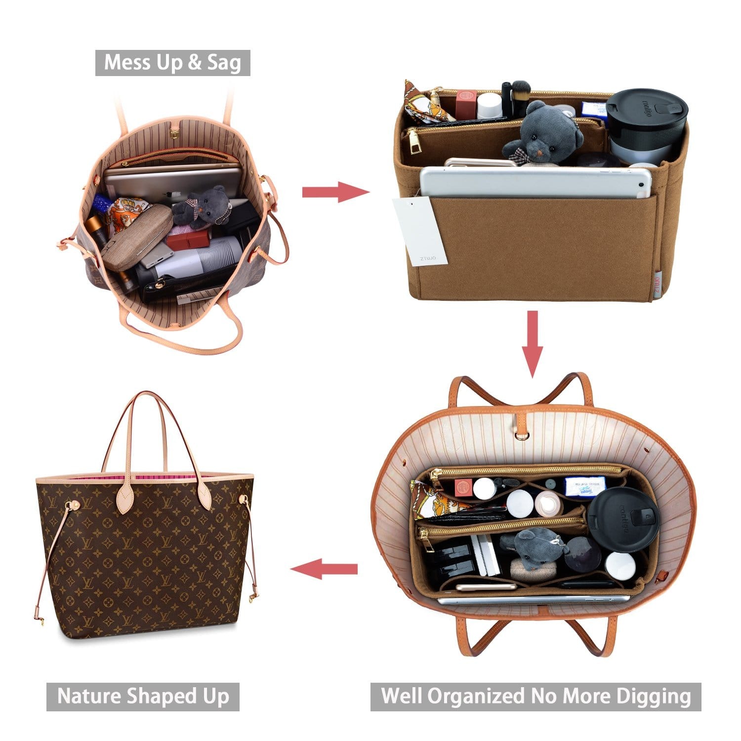 Vložka a organizér do kabelky pro LV Speedy, Neverfull, Graceful, Tote – plstěný tvarovač kabelky product image 34