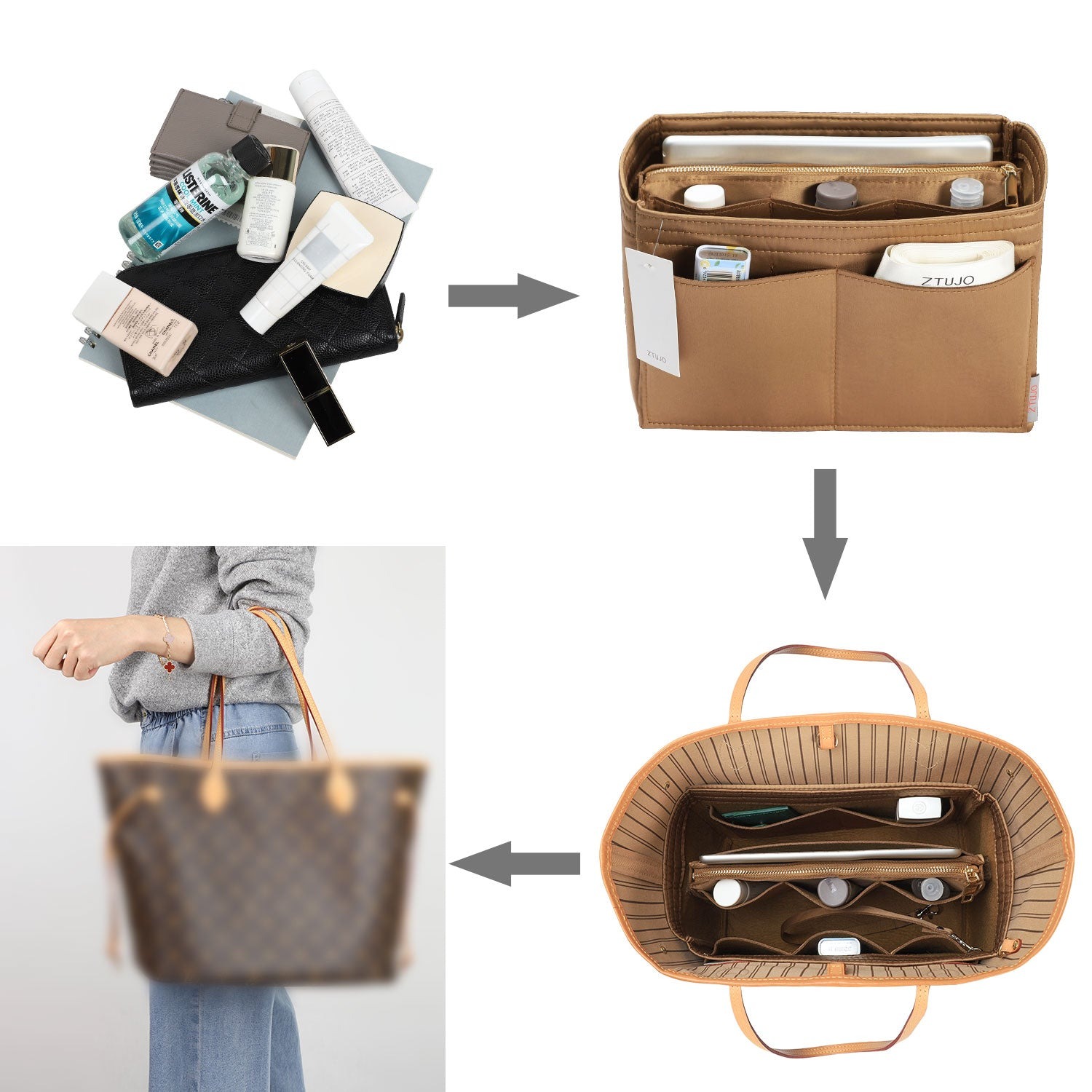 Organizador para Bolsa LV Speedy Neverfull Tote – 6 Tamanhos, Insert de Feltro para Bolsa com Zíper product image 131
