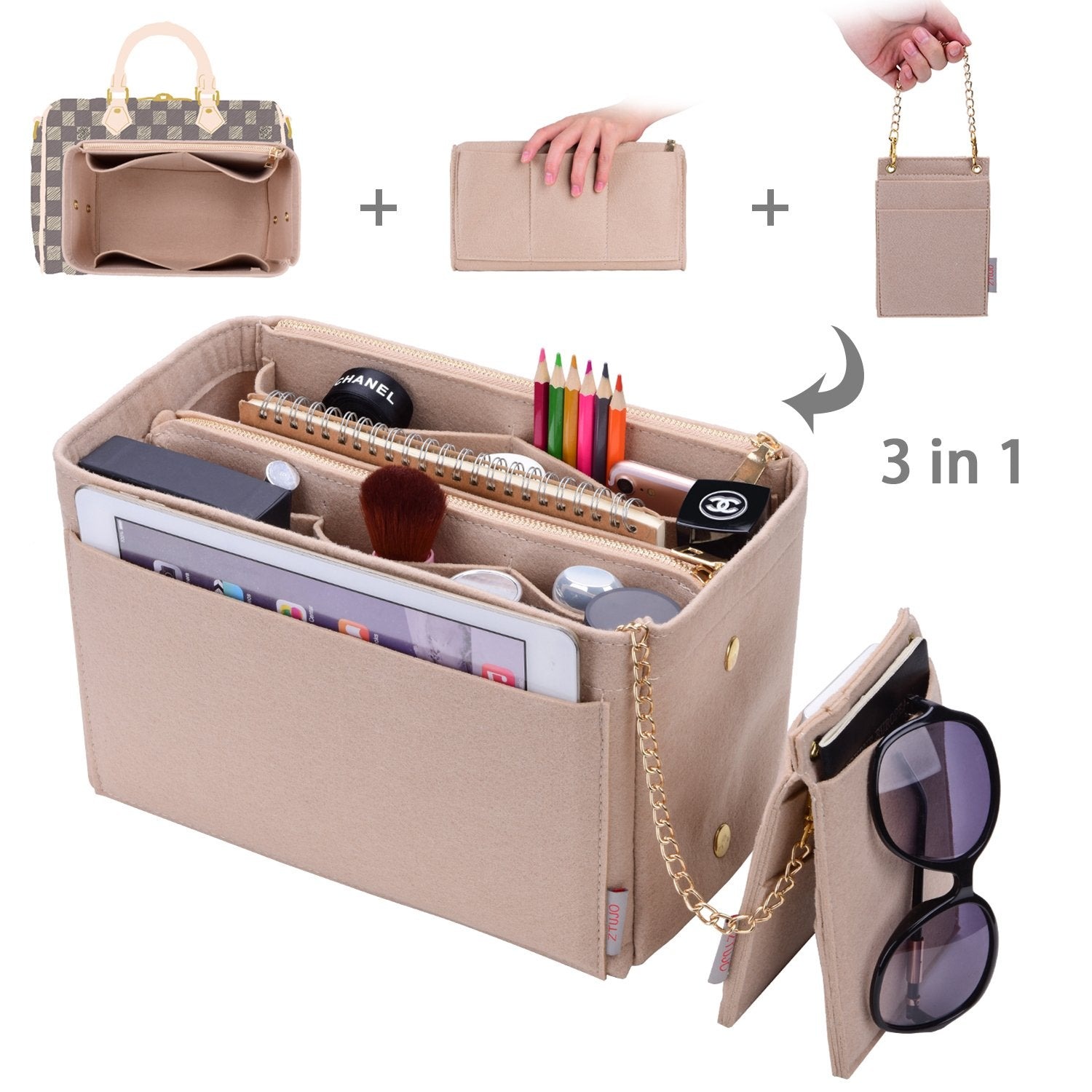 Vložka do kabelky pro návrhářské kabelky s kapsou blokující RFID – sedí na LV Speedy, Neverfull a další product image 8