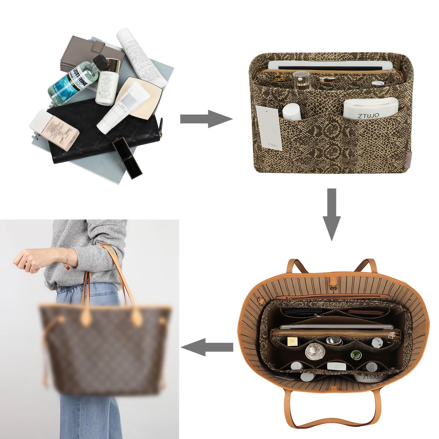 Organizador para Bolsa LV Speedy Neverfull Tote – 6 Tamanhos, Insert de Feltro para Bolsa com Zíper product image 110