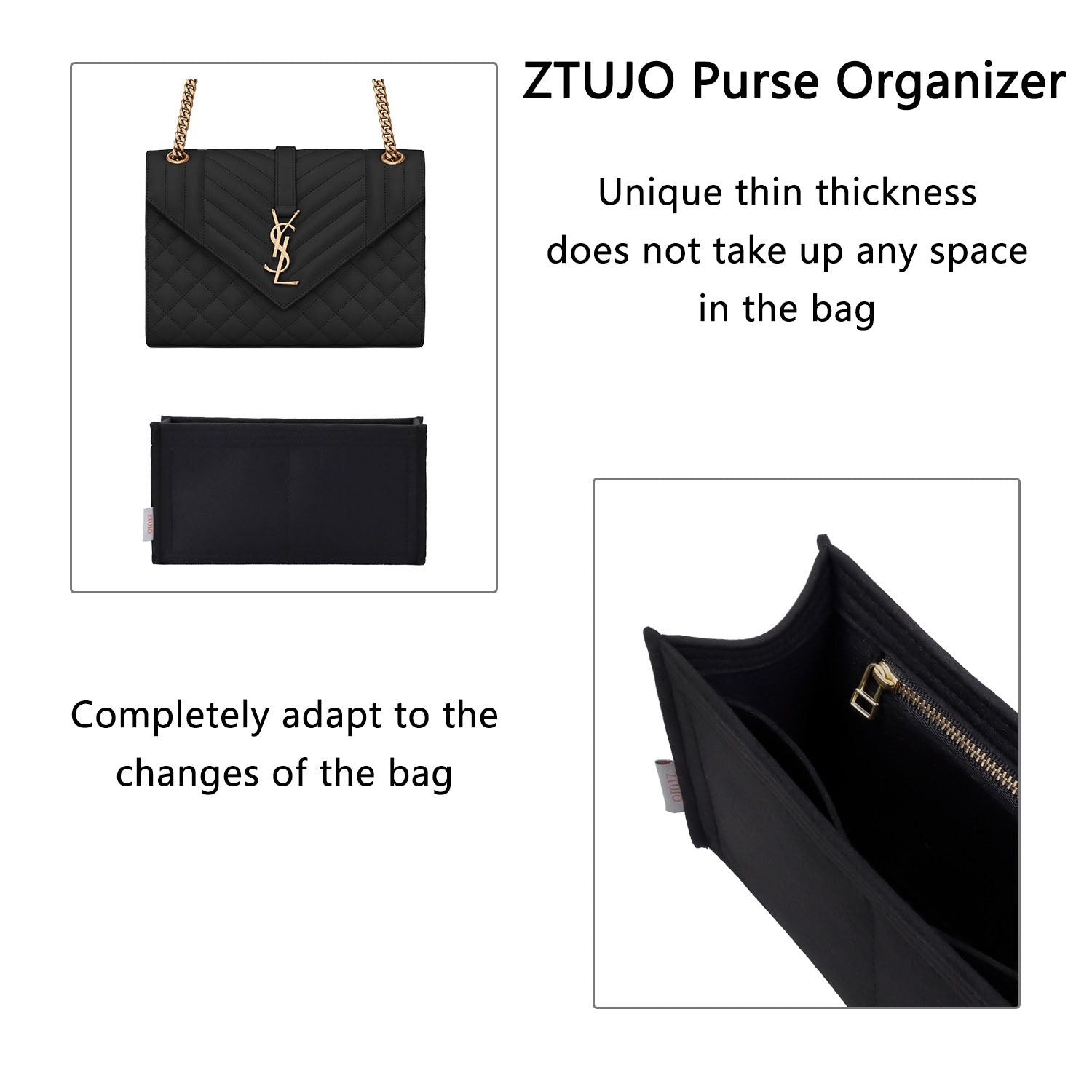 Organizer Premium per Pochette YSL Envelope WOC / Piccola / Media / Grande – Feltro Morbido, Cerniera YKK product image 6