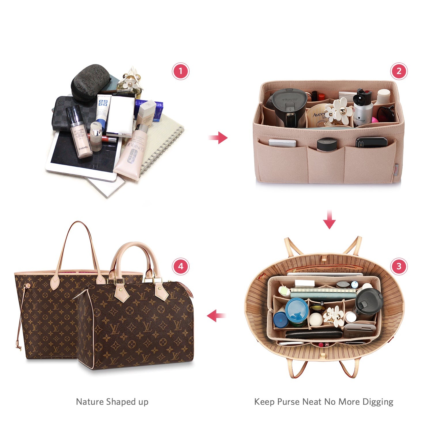 Bélésbetét kézitáska-szervező – LV Speedy 25 / 30 / 35 / 40, Neverfull MM / GM méretekhez illik product image 7