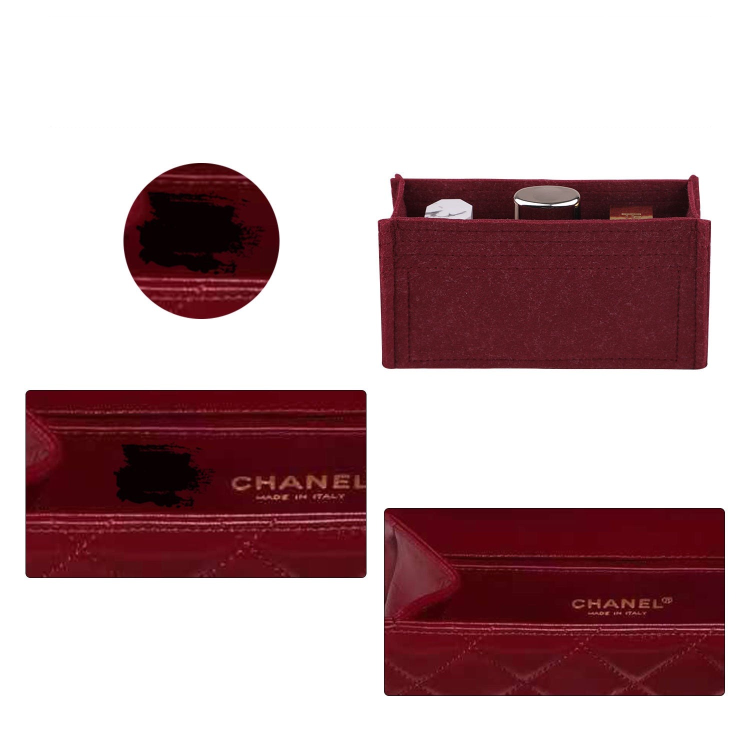 Veskeorganisator for Chanel 2021 Double Gold Ball CF Mini 19 / 22 – 3 lommer, filt product image 5