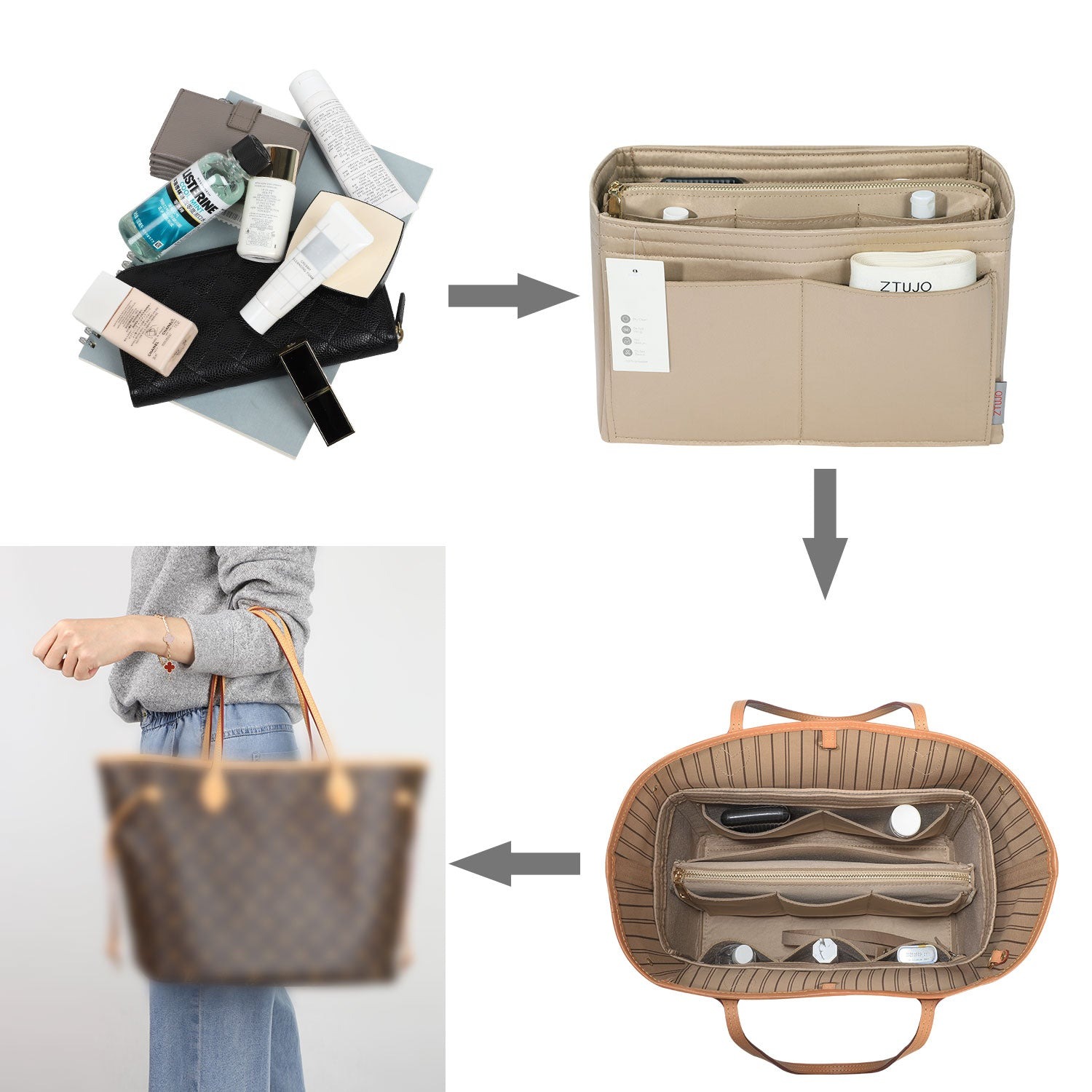 Organizador para Bolsa LV Speedy Neverfull Tote – 6 Tamanhos, Insert de Feltro para Bolsa com Zíper product image 117