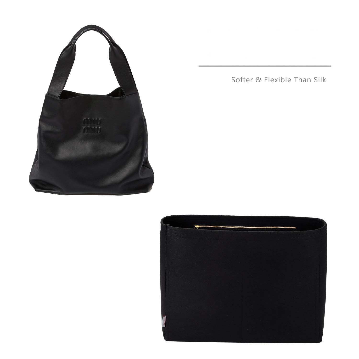 INNERBAG organizér do kabelky pro koženou kabelku Miu Miu Hobo – 5 kapes, zip YKK, barva na přání