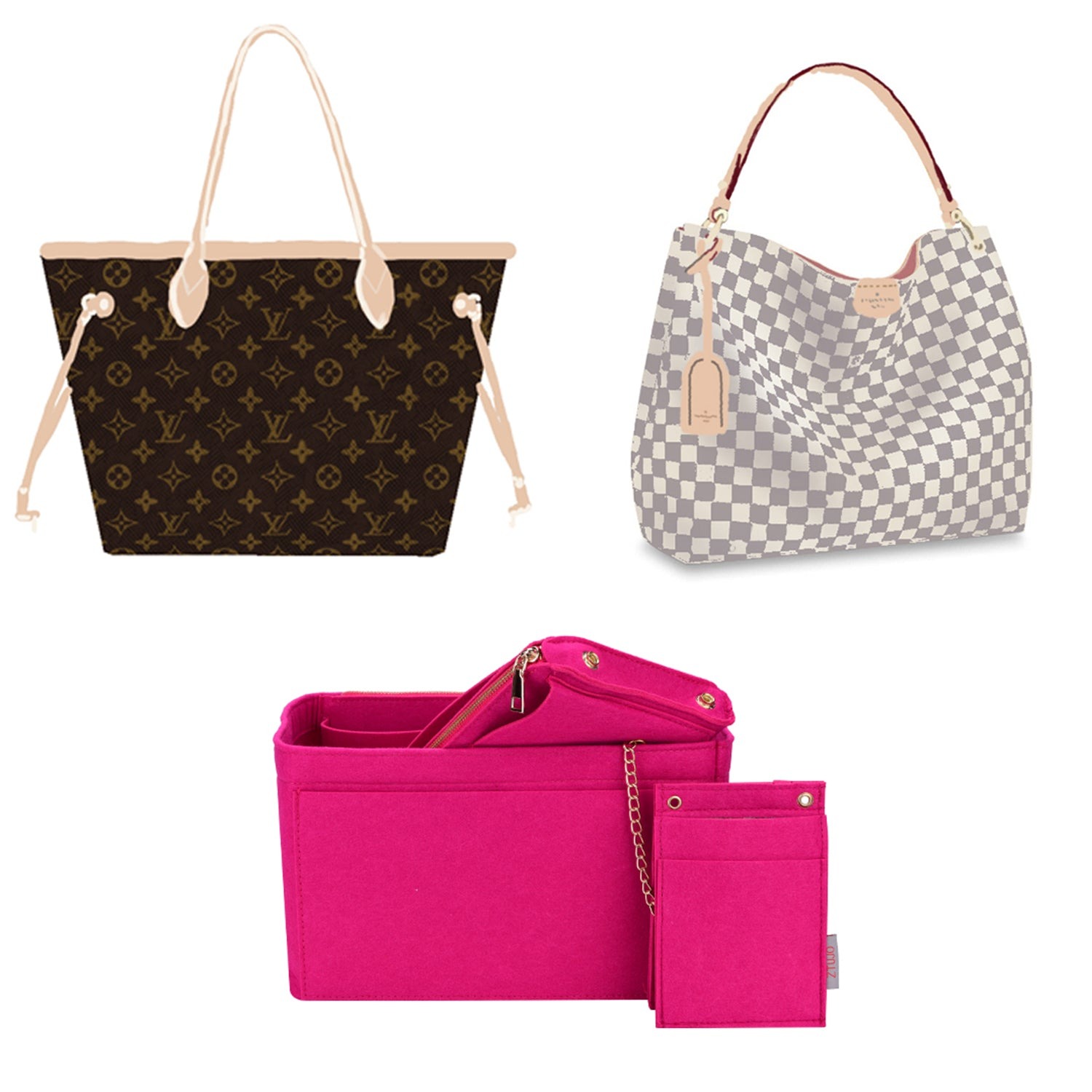 Vložka do kabelky pro návrhářské kabelky s kapsou blokující RFID – sedí na LV Speedy, Neverfull a další product image 33