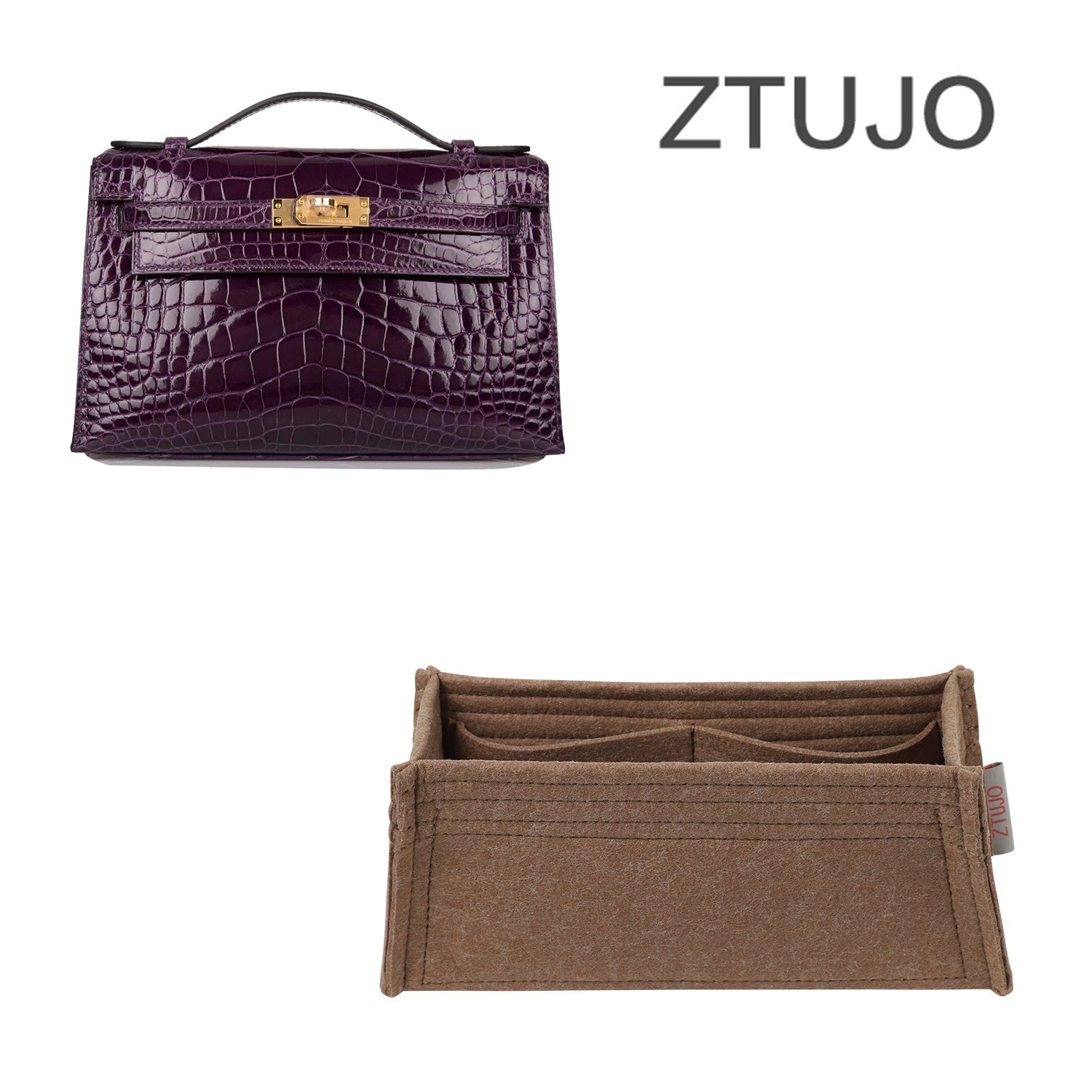 INNERBAG กระเป๋าใส่ของในกระเป๋า สำหรับ Hermes Danse / Pochette / Kelly Mini II – 4 ช่อง สีน้ำตาลอ่อน ดำ สั่งทำพิเศษ product image 7