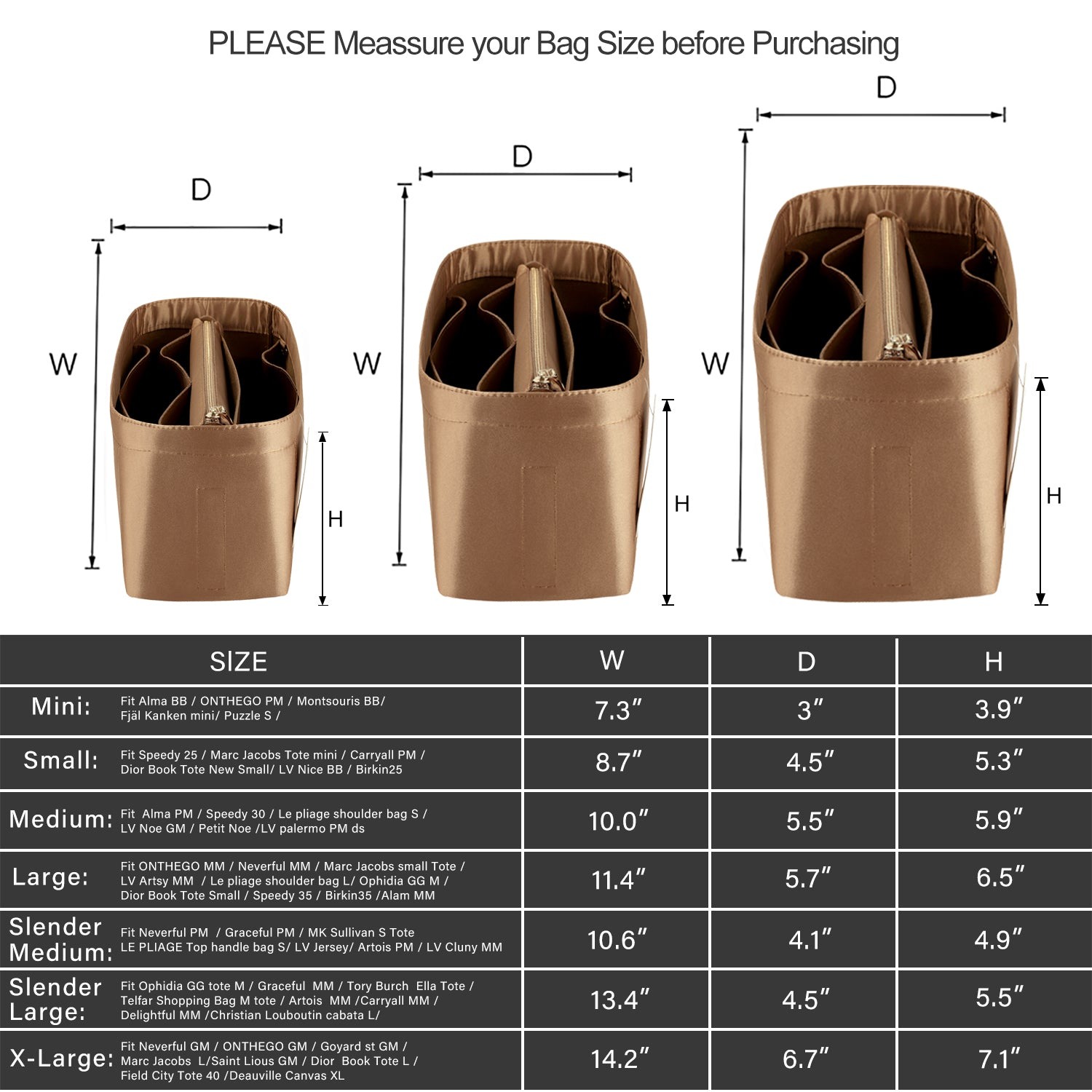 Jedwabista wkładka organizująca do torebki dla Speedy, Neverfull, ONTHEGO Tote i innych – 8 kieszeni, 7 rozmiarów product image 23