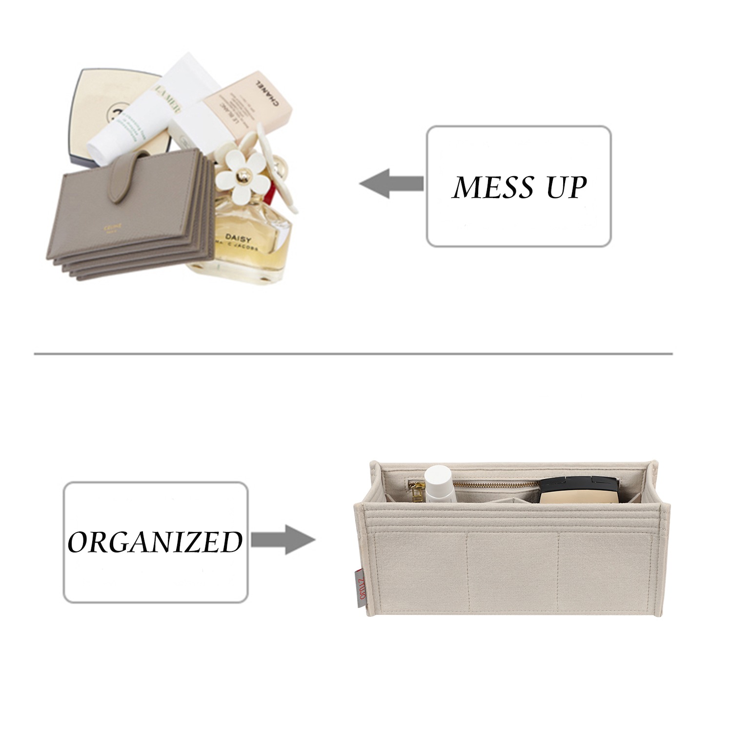 Premium Organizer do torebki Hermes Jypsiere 28 / 31 / 34 – 7 kieszeni, miękki filc, zamki YKK product image 5