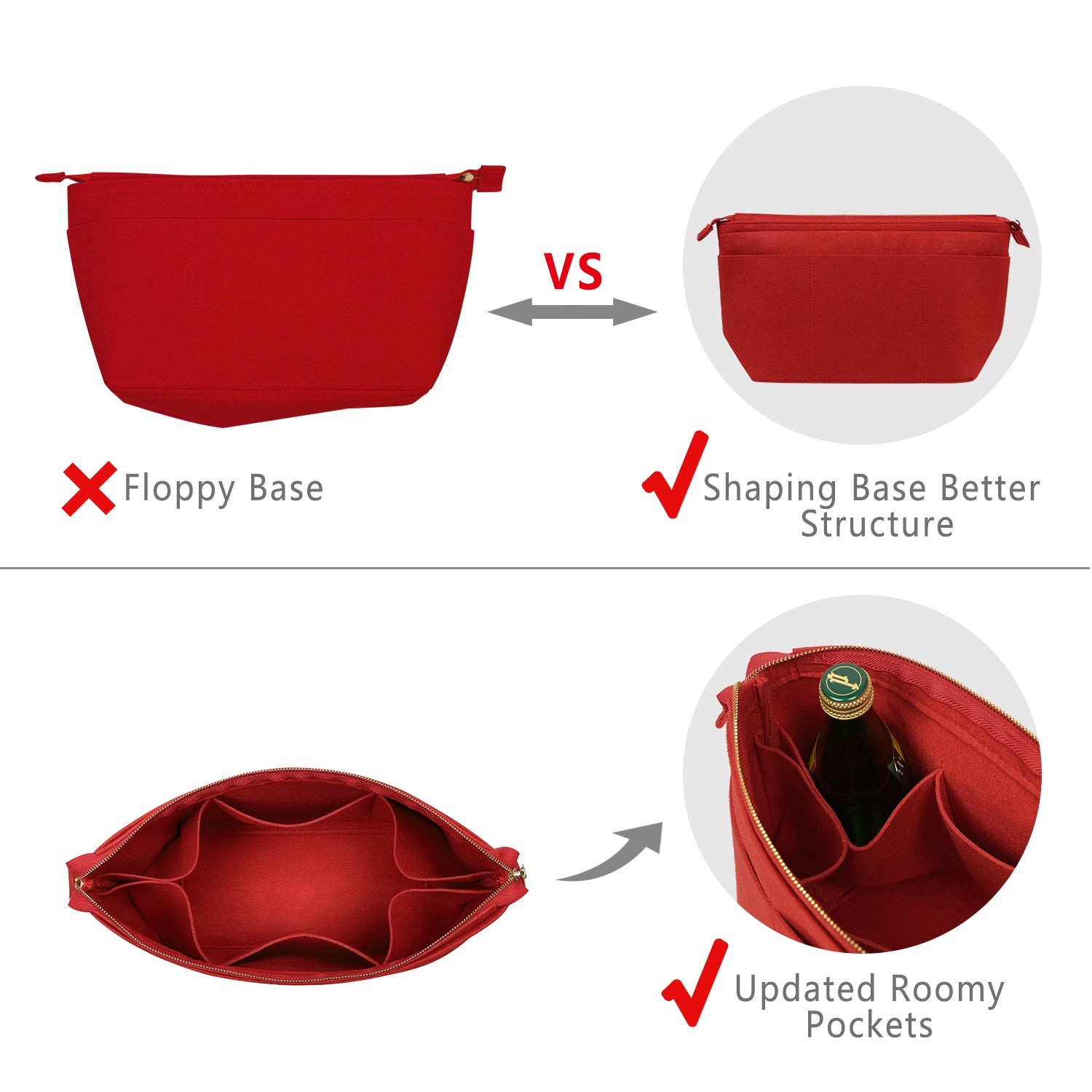 Plstěný organizér do kabelky s klíčenkou na náramek pro LV Speedy Neverfull Tote detail image 8