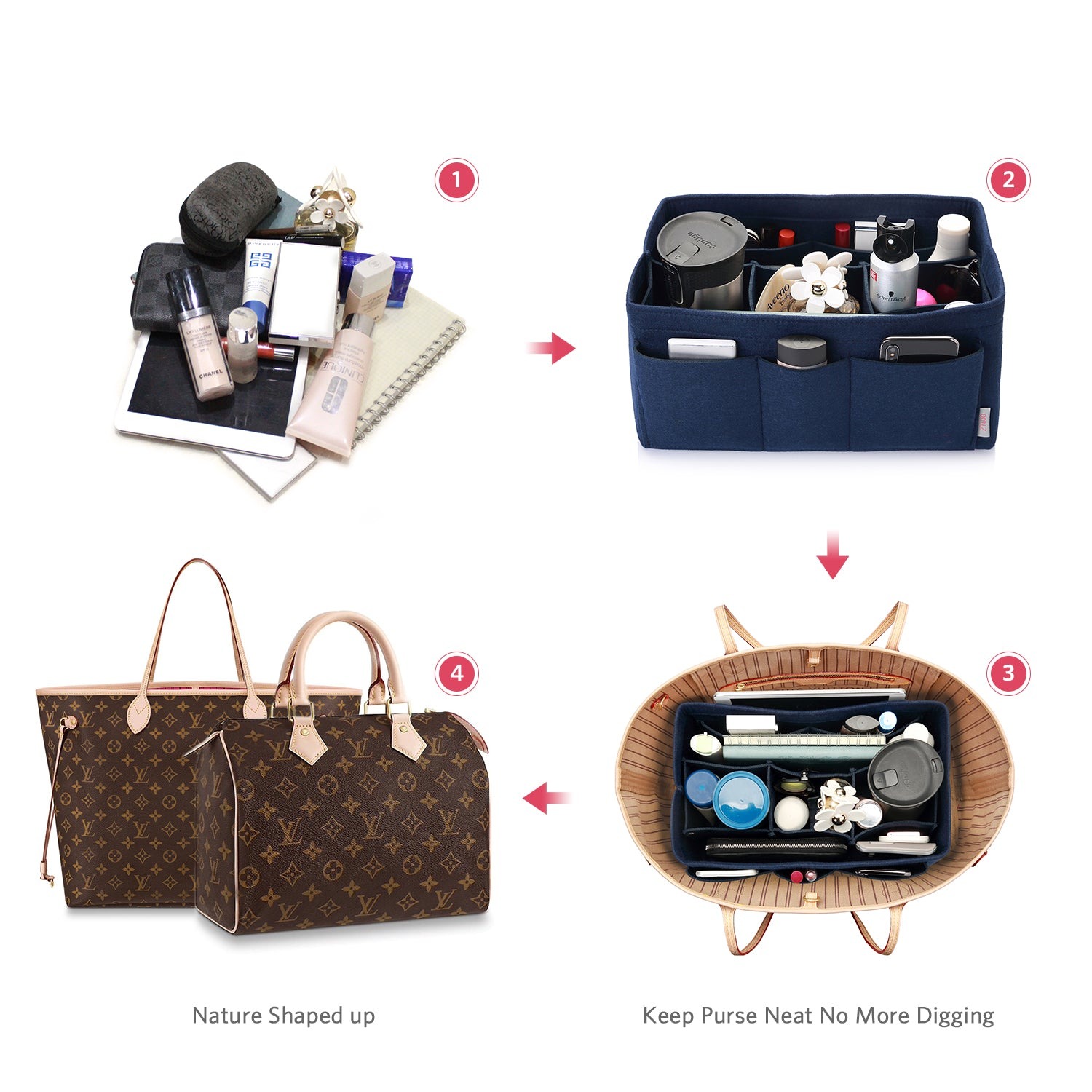 Bélésbetét kézitáska-szervező – LV Speedy 25 / 30 / 35 / 40, Neverfull MM / GM méretekhez illik product image 95