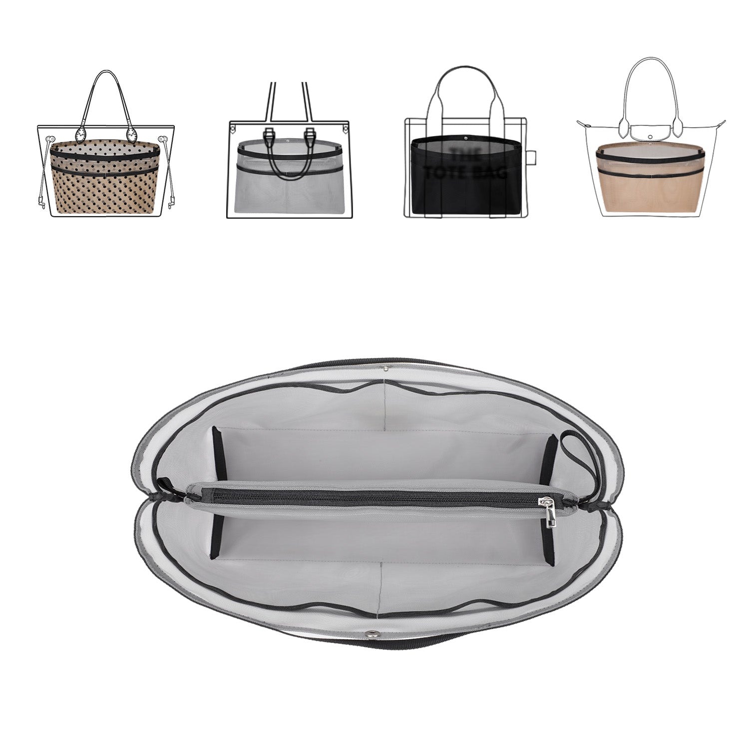 Wkładka Organizująca do Torebek – Organizer w Formie Siatki z Zamkiem Błyskawicznym, Pasuje do Speedy, Neverfull PM/MM, Le Pliage – Średnia, Duża, Bardzo Duża product image 17