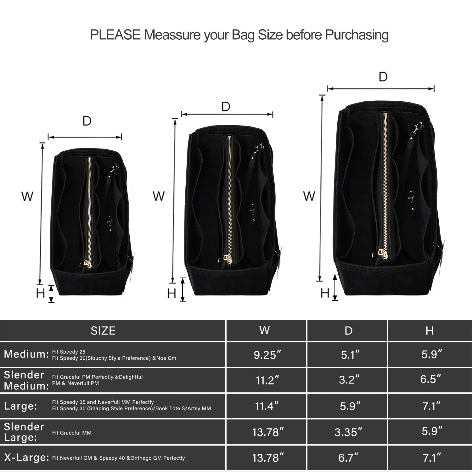 Organizador para Bolsa LV Speedy Neverfull Tote – 6 Tamanhos, Insert de Feltro para Bolsa com Zíper product image 120