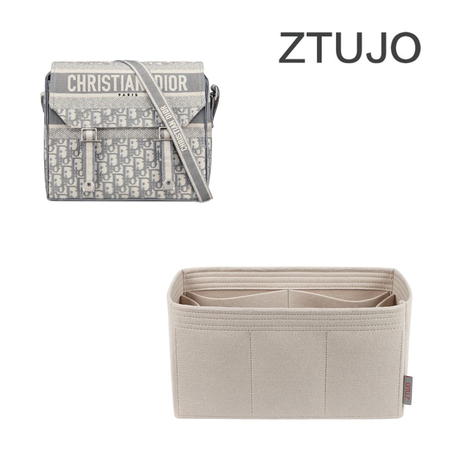 Organisateur de sac pour Dior Camp Bag – Insert en feutre à 7 poches, gris chaud ou sur mesure