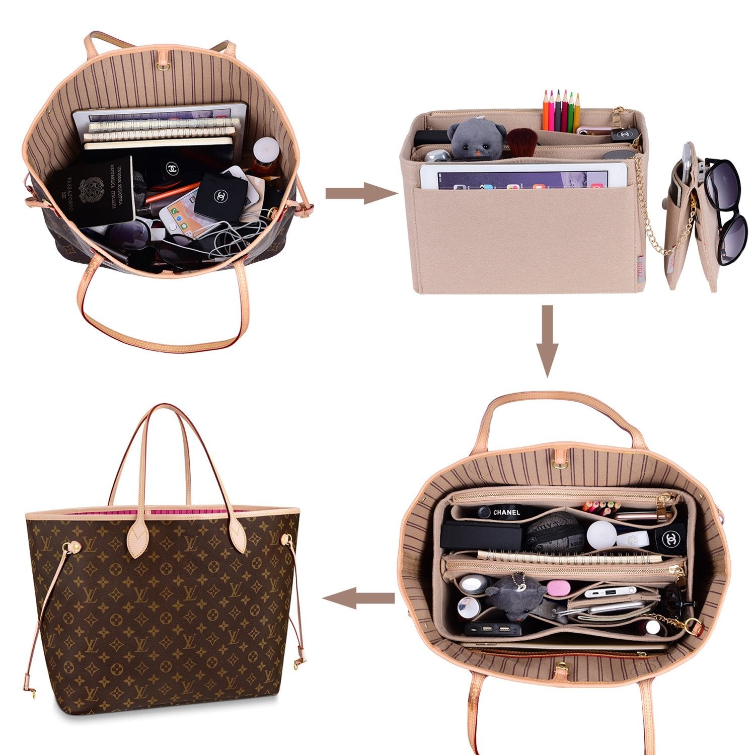 Vložka do kabelky pro návrhářské kabelky s kapsou blokující RFID – sedí na LV Speedy, Neverfull a další product image 13