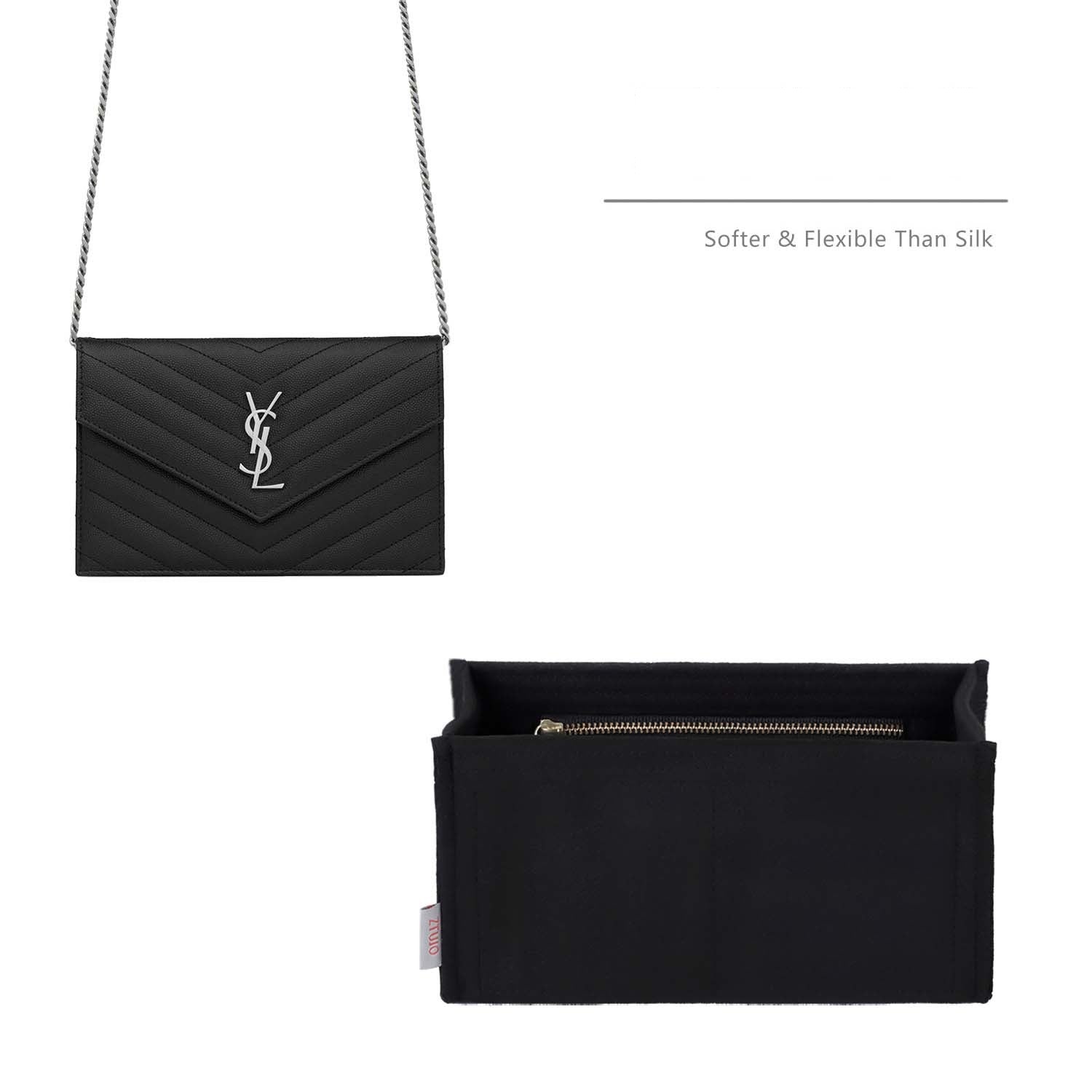 Organizer Premium per Pochette YSL Envelope WOC / Piccola / Media / Grande – Feltro Morbido, Cerniera YKK product image 9