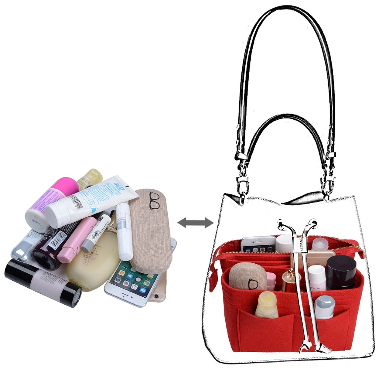 퍼스 오거나이저, LV NeoNoe Noé 시리즈용 2팩 백 인 백 인서트 product image 20