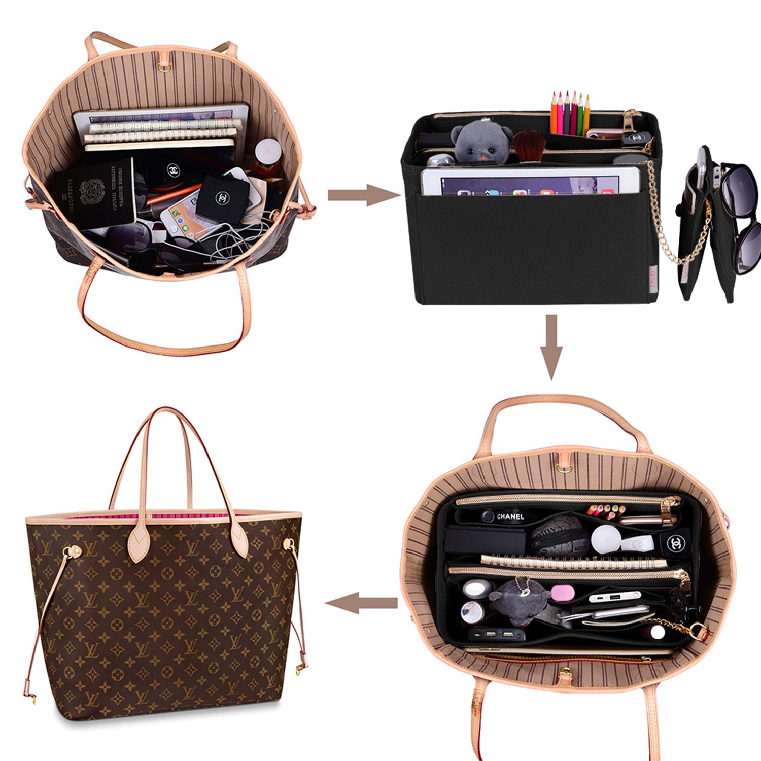 Vložka do kabelky pro návrhářské kabelky s kapsou blokující RFID – sedí na LV Speedy, Neverfull a další product image 20