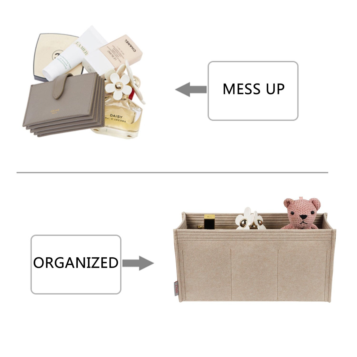 Organizer per borsa per Chloe Woody Tote Small / Medium / Large – Insert in feltro premium con 7 tasche product image 5