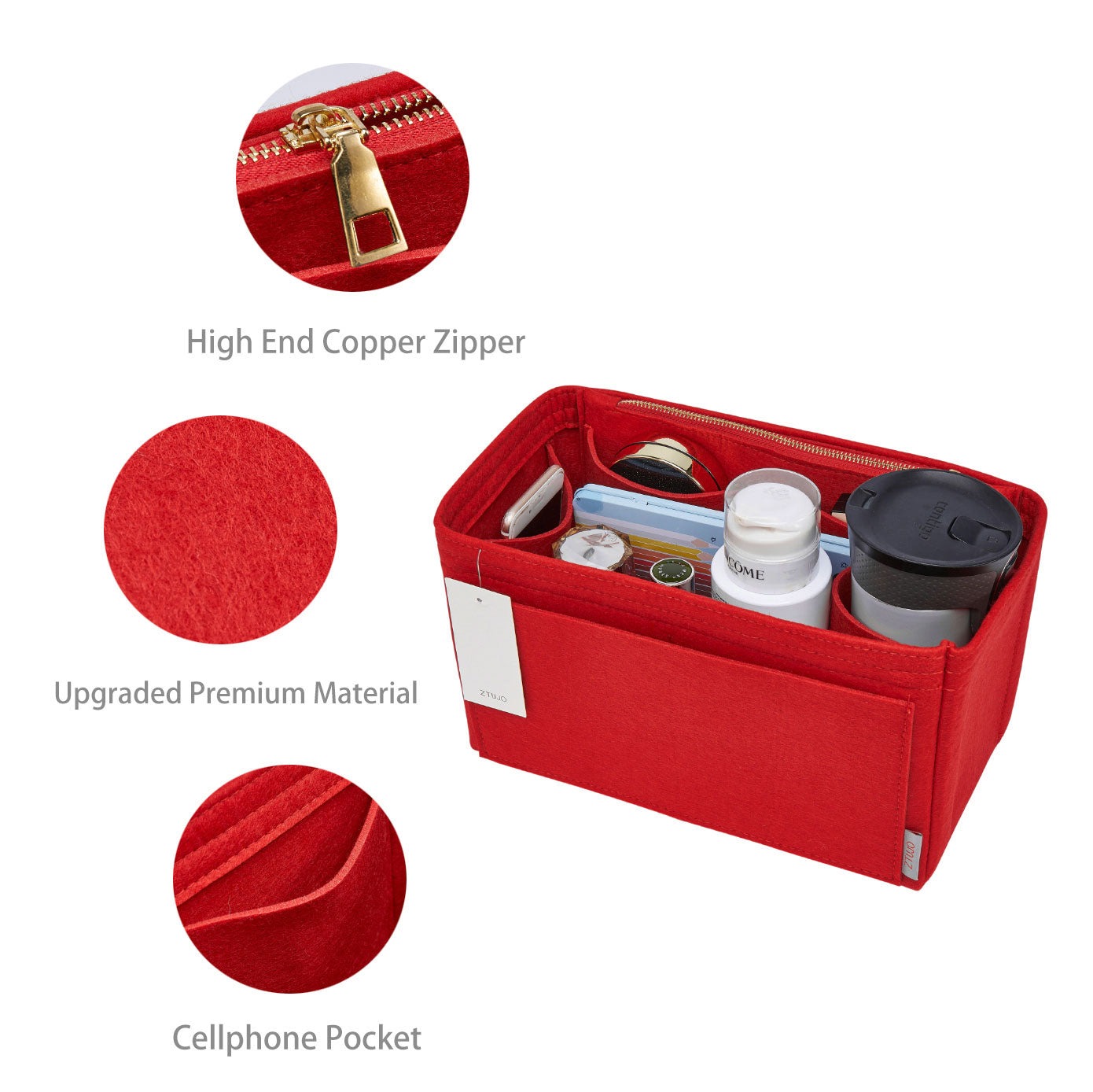 Organizador de bolso de fieltro para interiores con portabotellas – Delgado Medio, Grande, Extra Grande product image 9