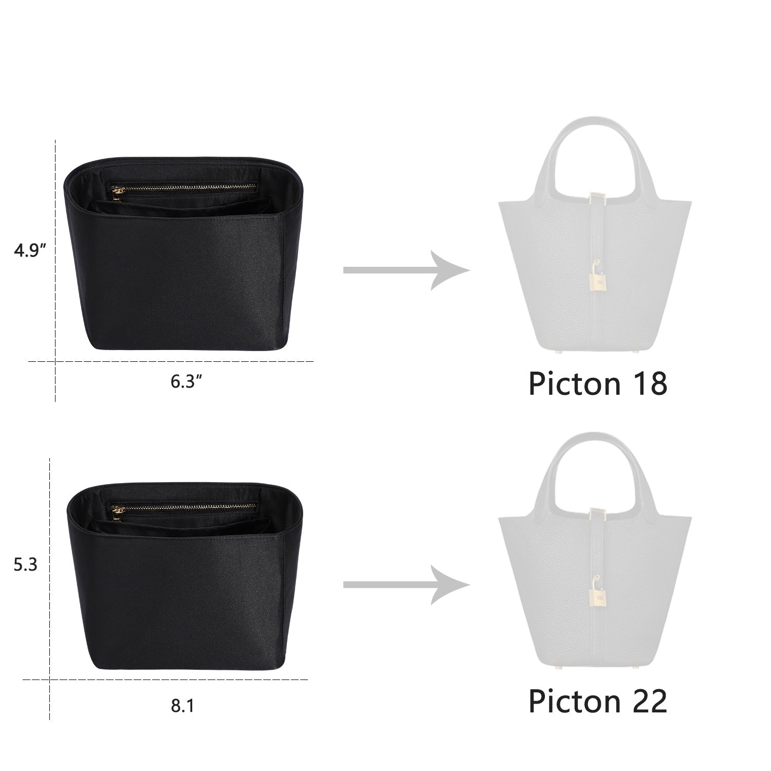 Jedwabisty organizer do torebek Hermes Picotin, wkładka do luksusowej torby, pasuje do Picotin 18 / 22 product image 8