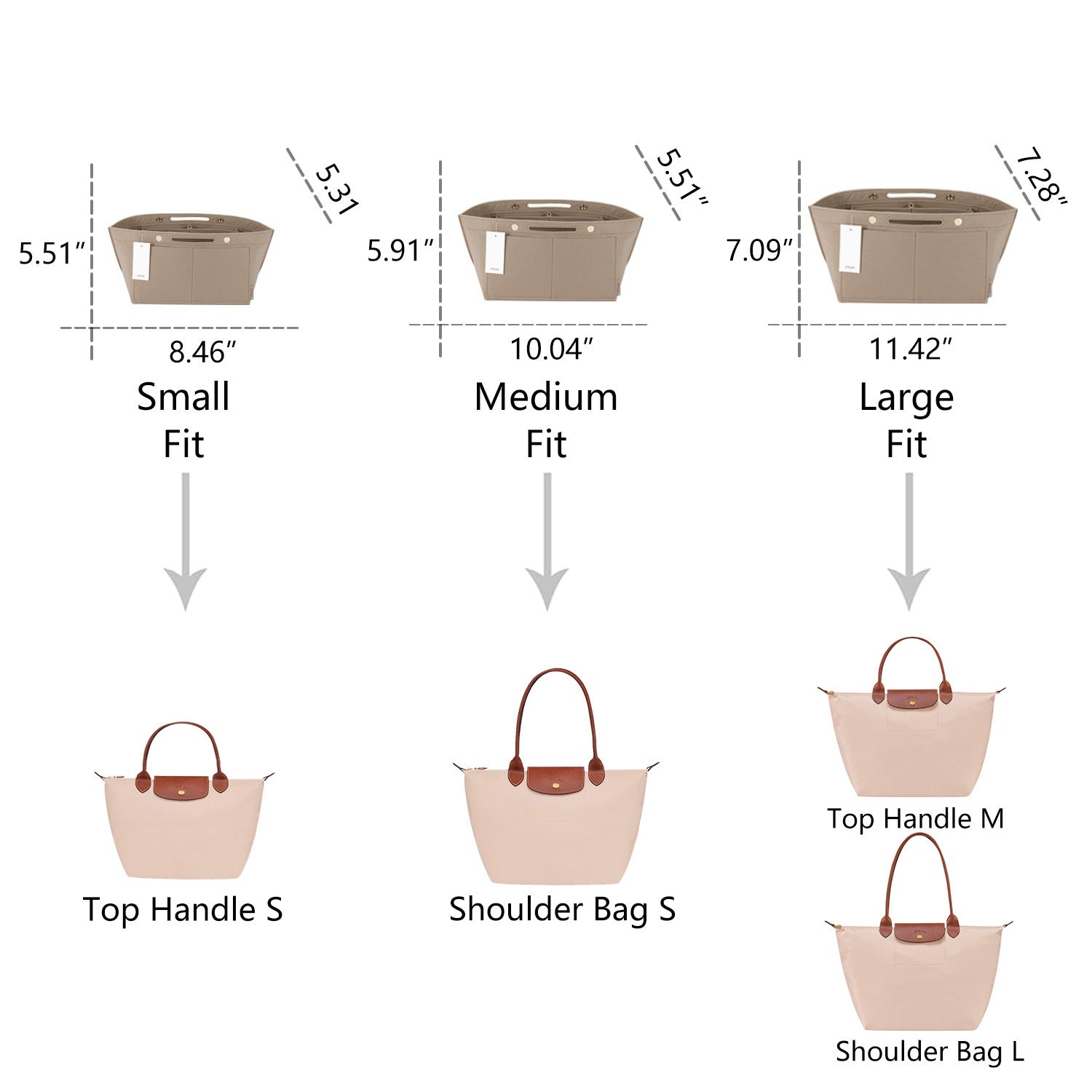 Longchamp Le Pliage -laukun järjestäjäinsertti – Sopii top handle S/M- ja olkalaukku S/L-kokoihin product image 9