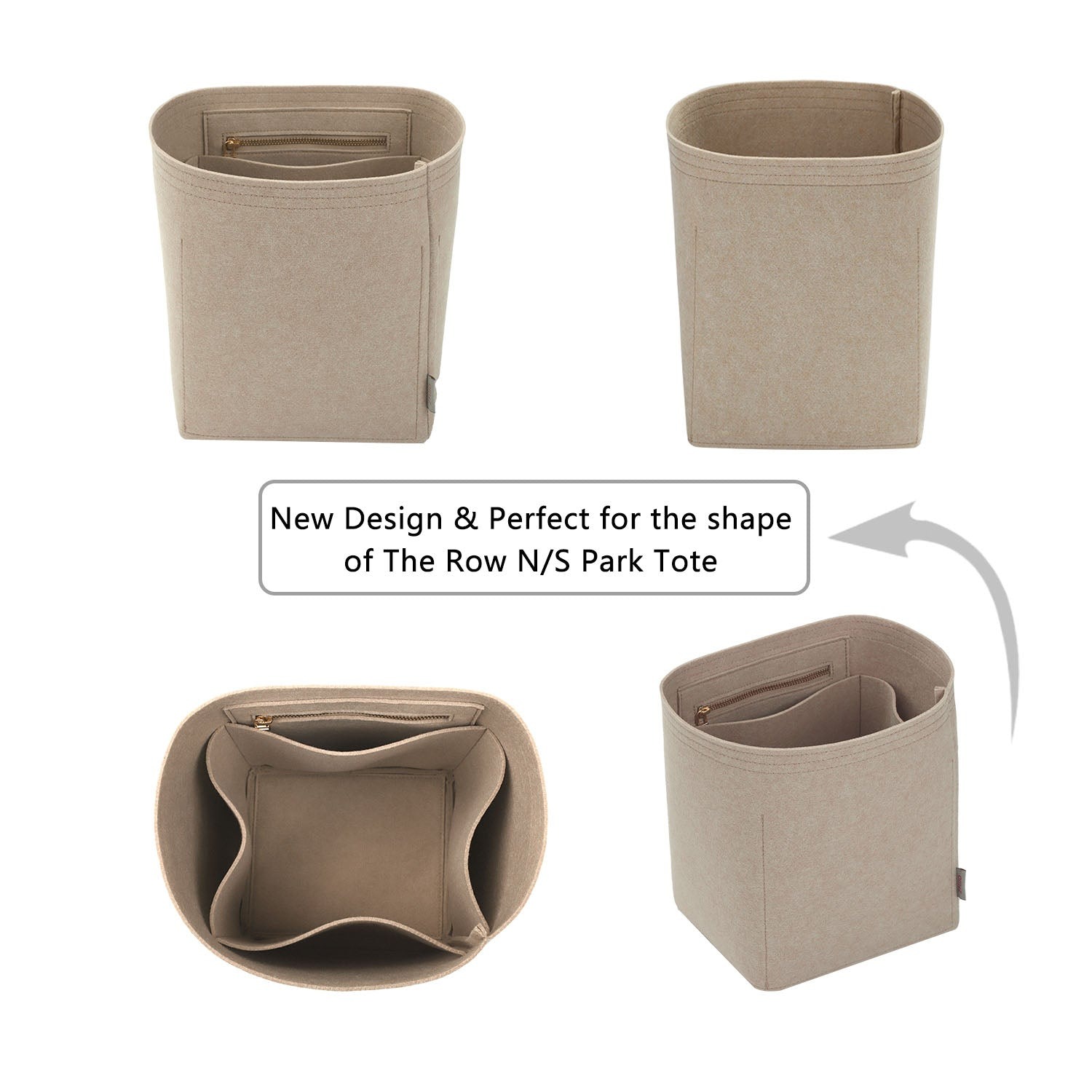 Premium Geldbörsen-Organizer für The Row N/S Park Tote Small / Medium / Large – 5-Fächer-Einsatz aus Filz product image 2