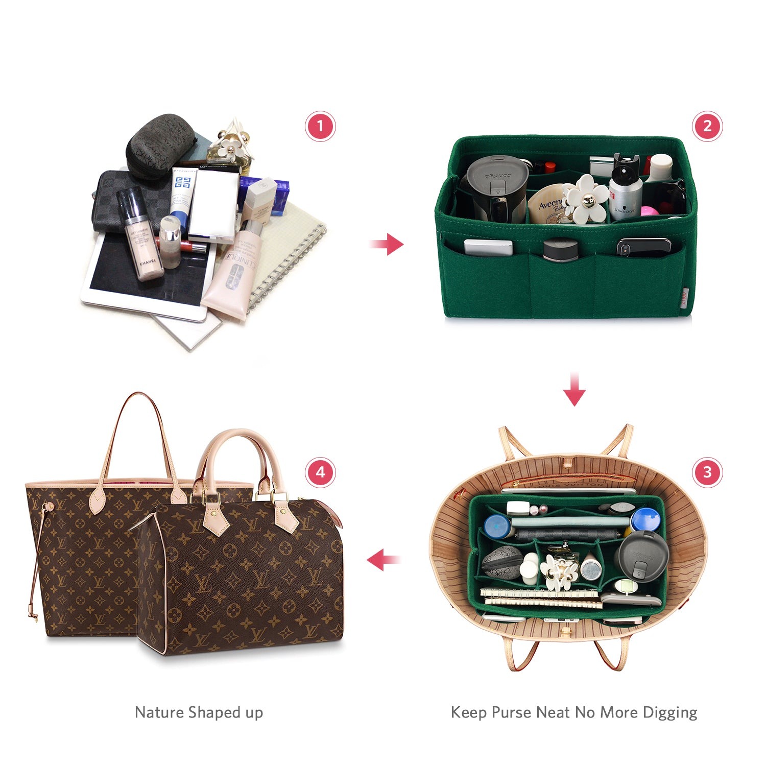 Bélésbetét kézitáska-szervező – LV Speedy 25 / 30 / 35 / 40, Neverfull MM / GM méretekhez illik product image 79