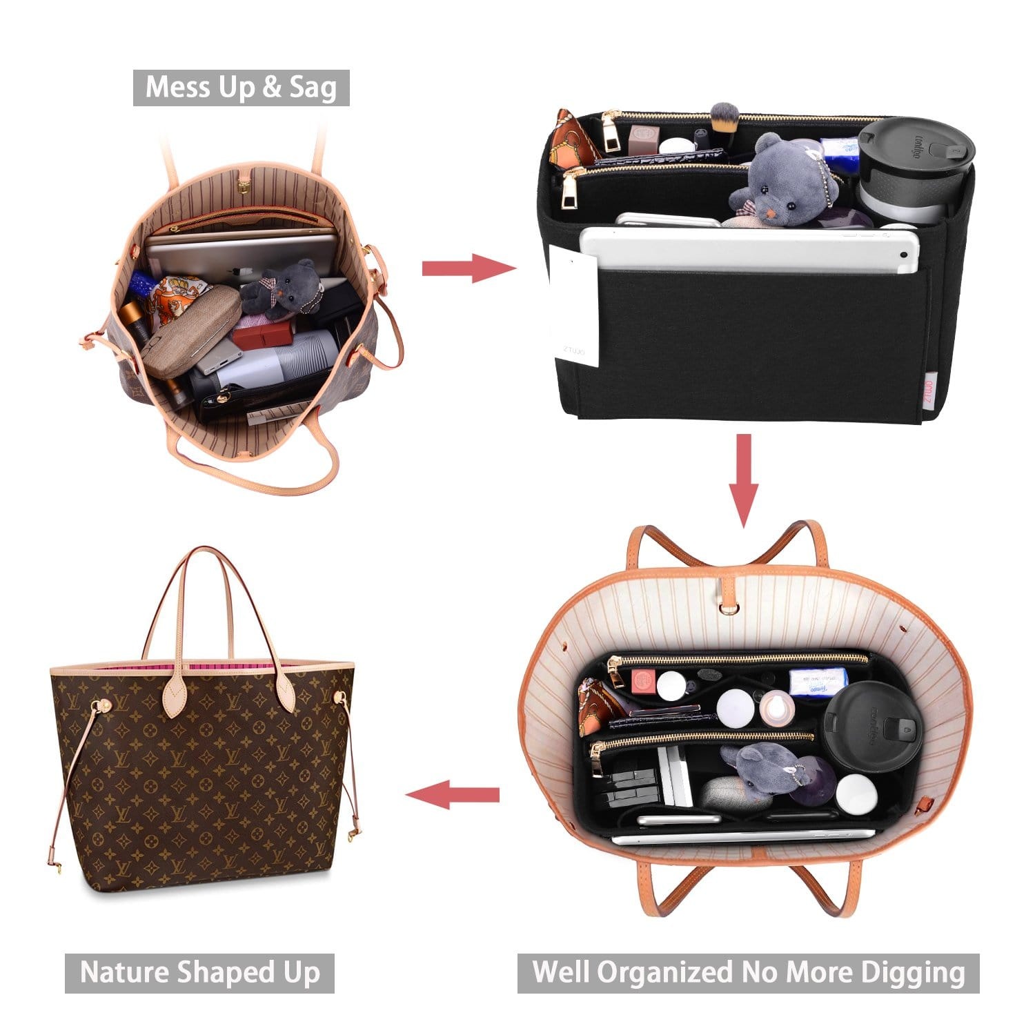 Vložka a organizér do kabelky pro LV Speedy, Neverfull, Graceful, Tote – plstěný tvarovač kabelky detail image 12