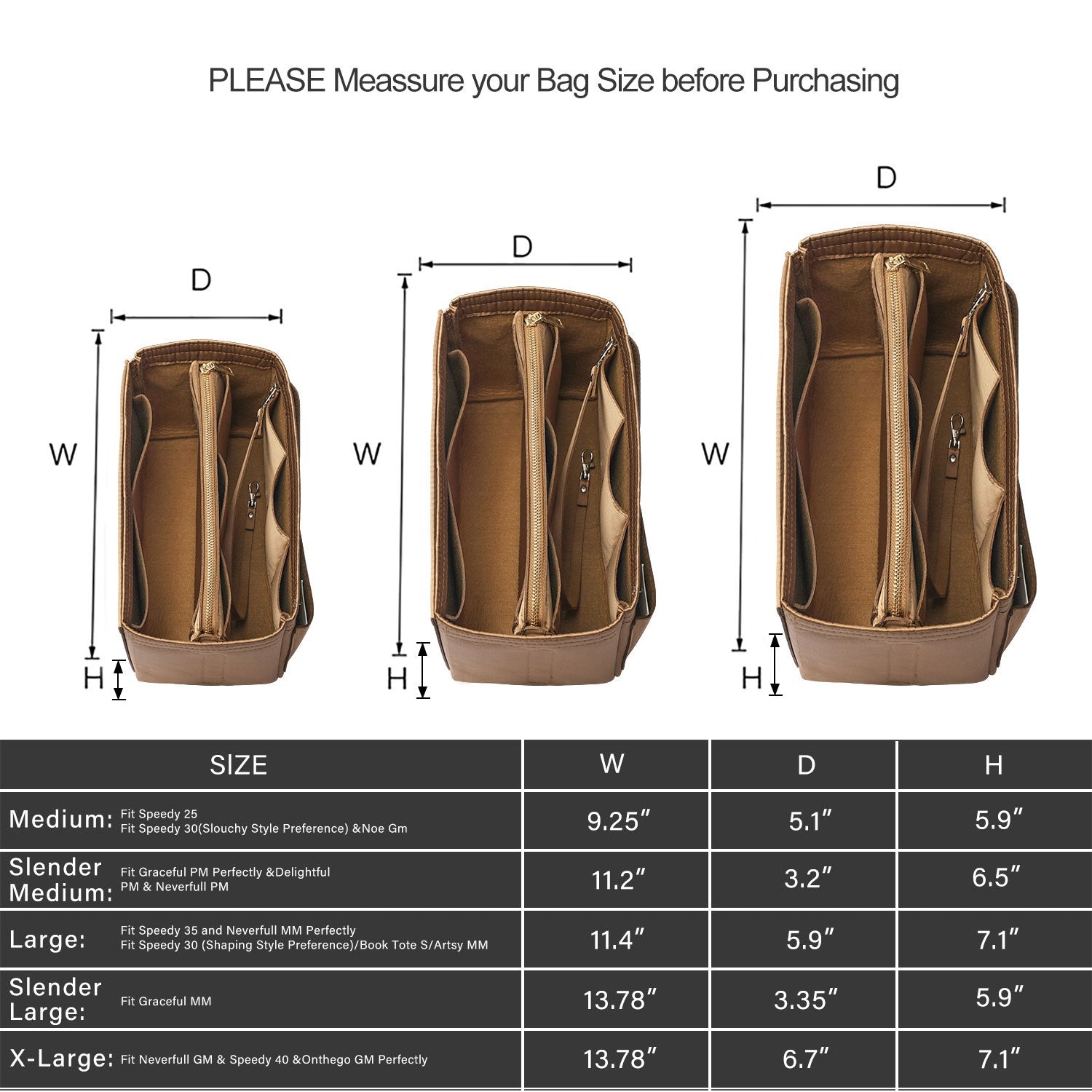Organizador para Bolsa LV Speedy Neverfull Tote – 6 Tamanhos, Insert de Feltro para Bolsa com Zíper product image 127