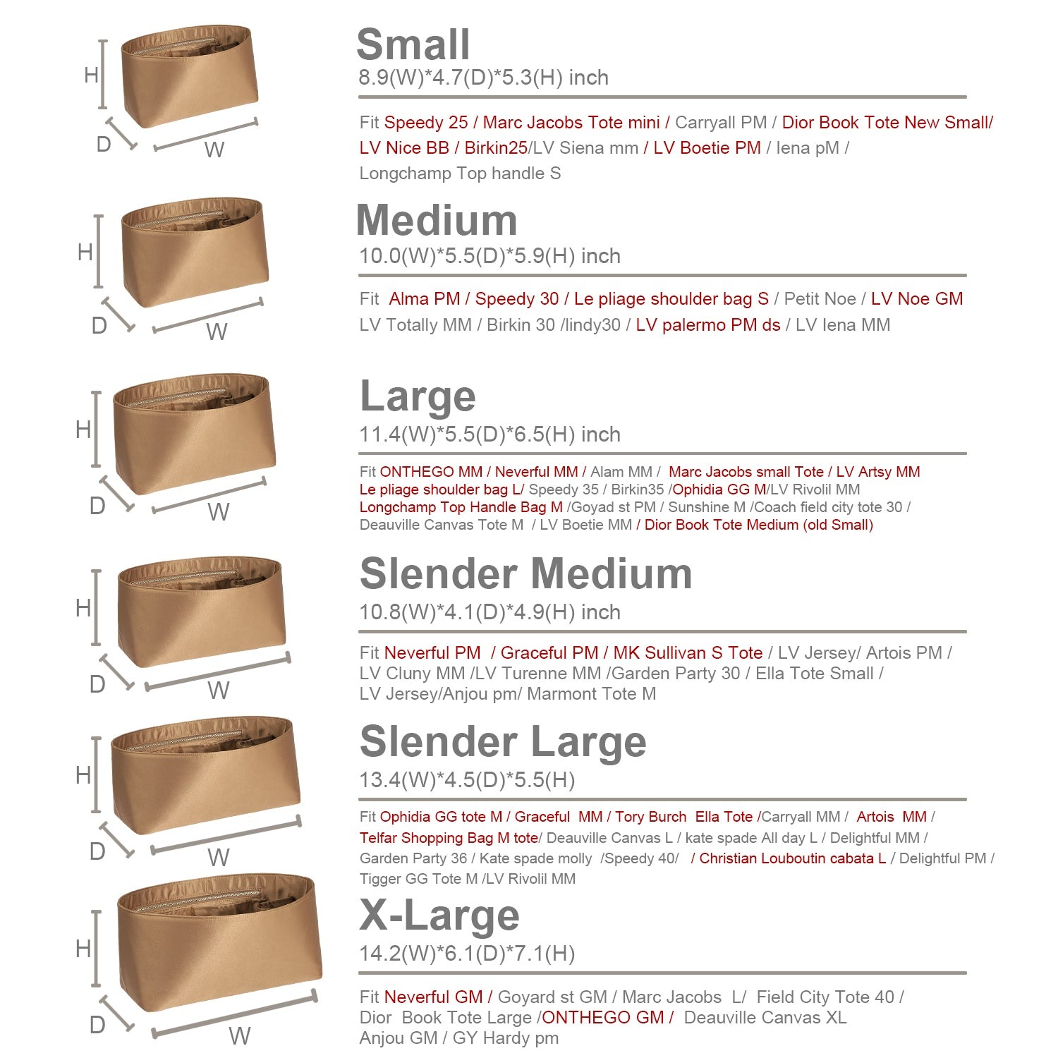 Hedvábná vložka do kabelky s zipem – pasuje na LV Neverfull, Speedy, Onthego, Artsy, tote – 6 velikostí product image 24