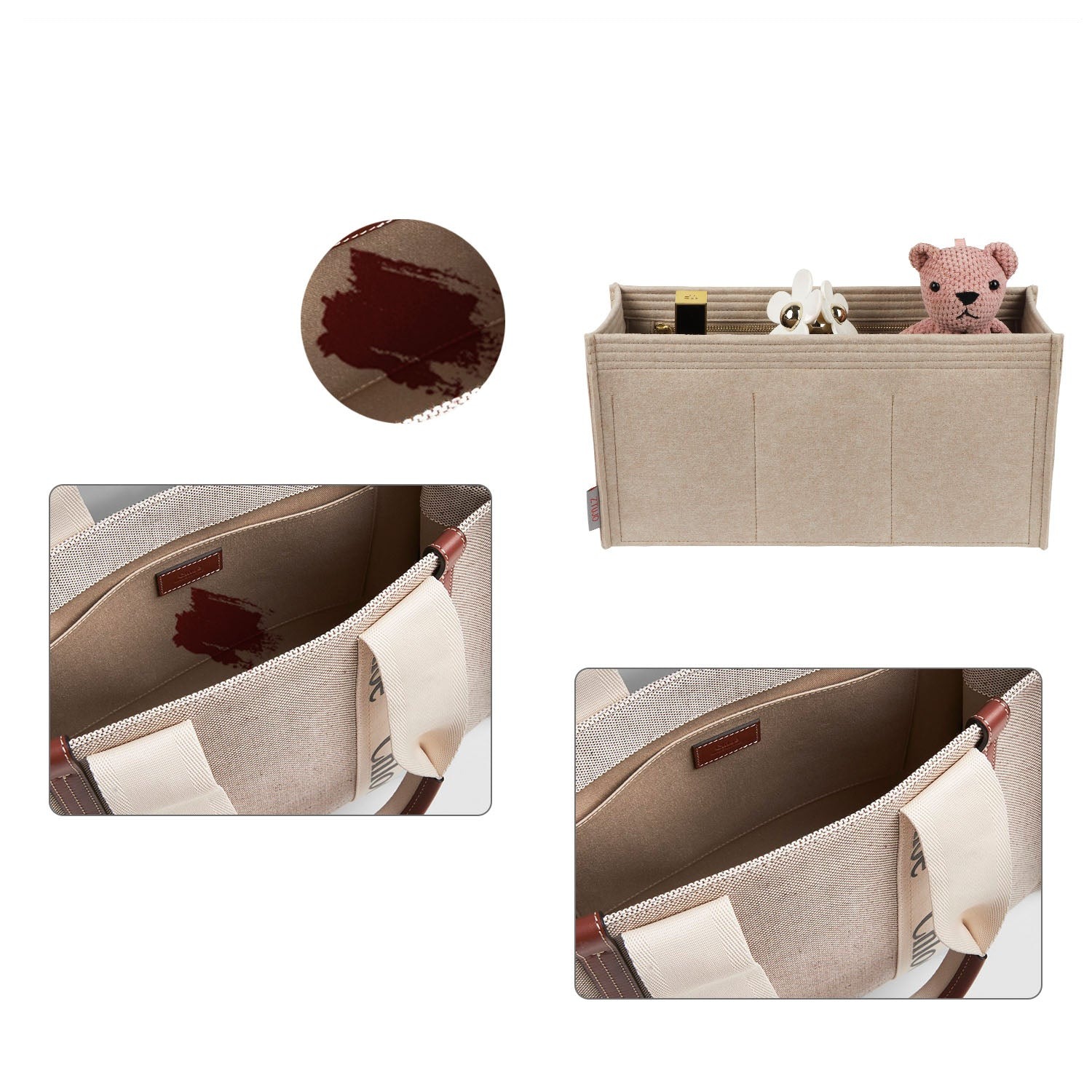 Organizer per borsa per Chloe Woody Tote Small / Medium / Large – Insert in feltro premium con 7 tasche product image 4