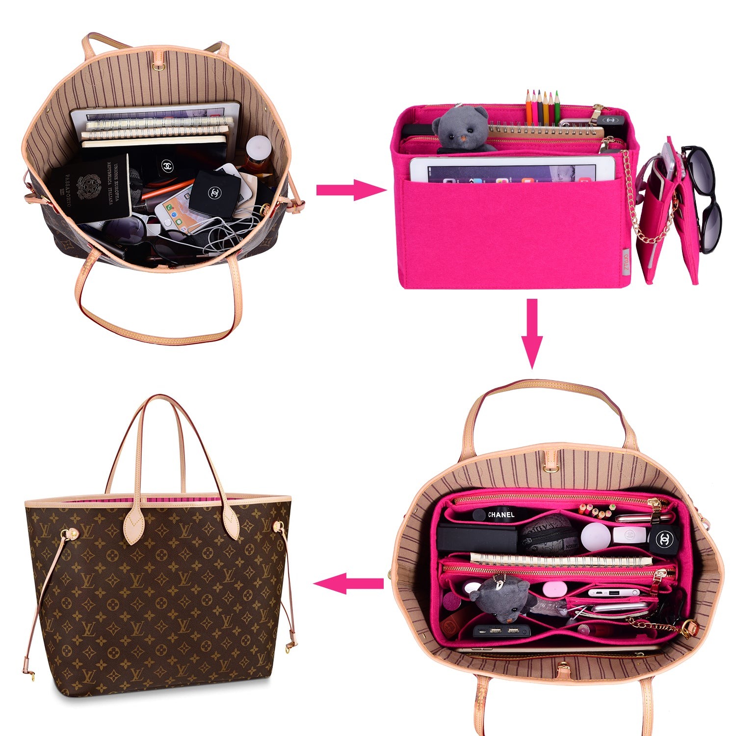 Vložka do kabelky pro návrhářské kabelky s kapsou blokující RFID – sedí na LV Speedy, Neverfull a další product image 34