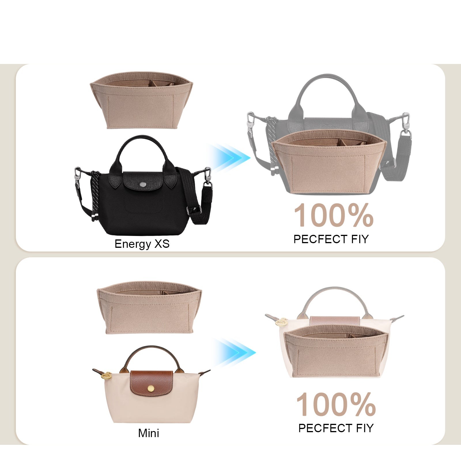 Vložka do kabelky organizer pro kabelku Longchamp Le Pliage Mini a Xtra XS, pouzdro Xtra XS detail image 4