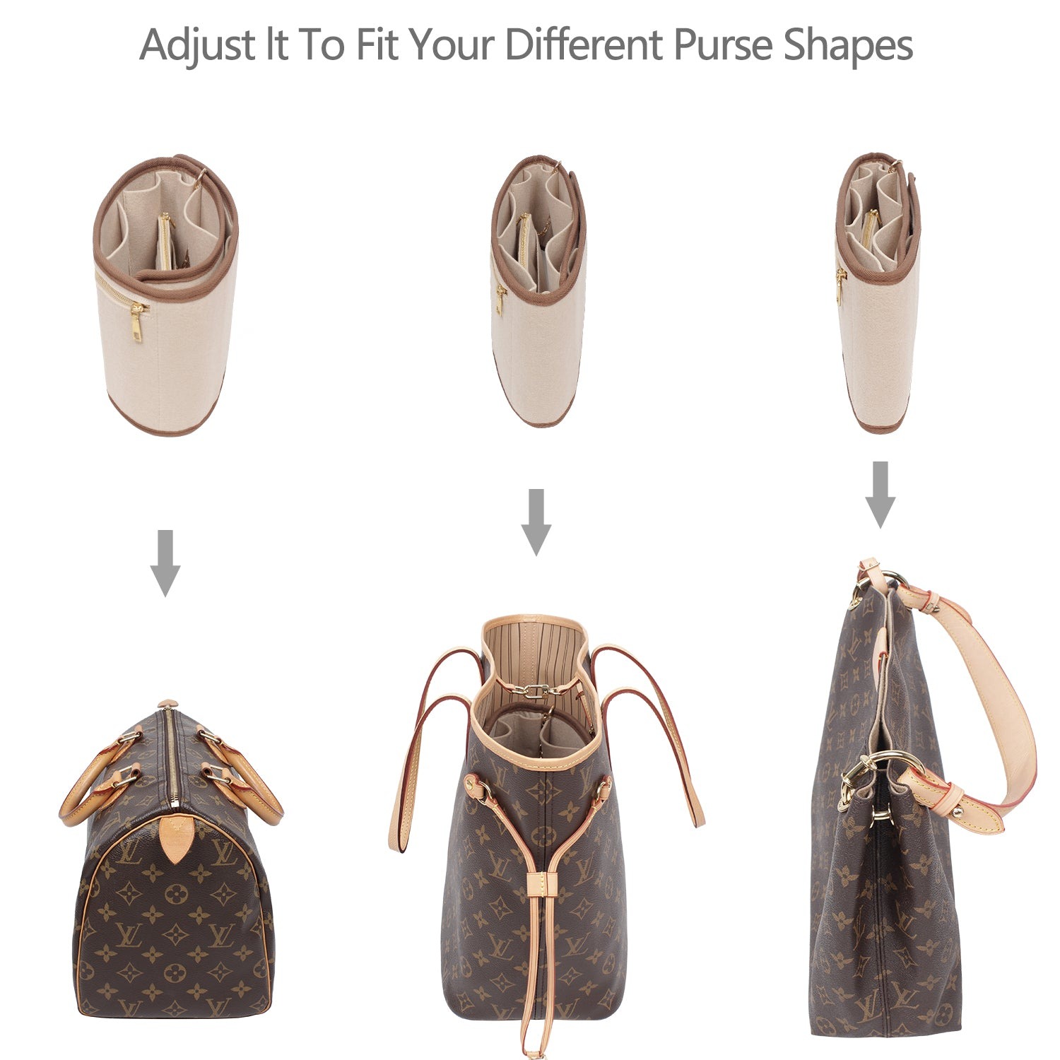 ที่插入 organizer สำหรับกระเป๋า Speedy, Neverfull, Tote – ไซส์ฟรี, 3 สี product image 5