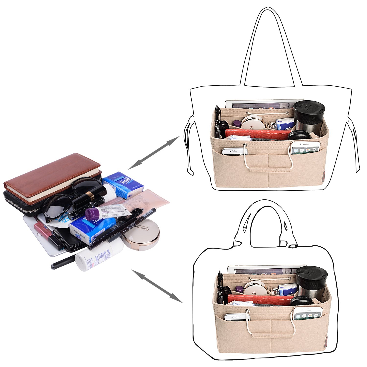 Organizer Tas Felt Multi-Saku dengan Gagang – Cocok untuk LV Speedy 30, 35 & Neverfull MM (Sedang/Besar) product image 25