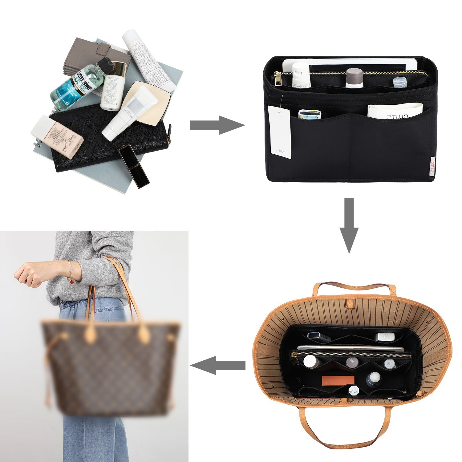 Organizador para Bolsa LV Speedy Neverfull Tote – 6 Tamanhos, Insert de Feltro para Bolsa com Zíper product image 124