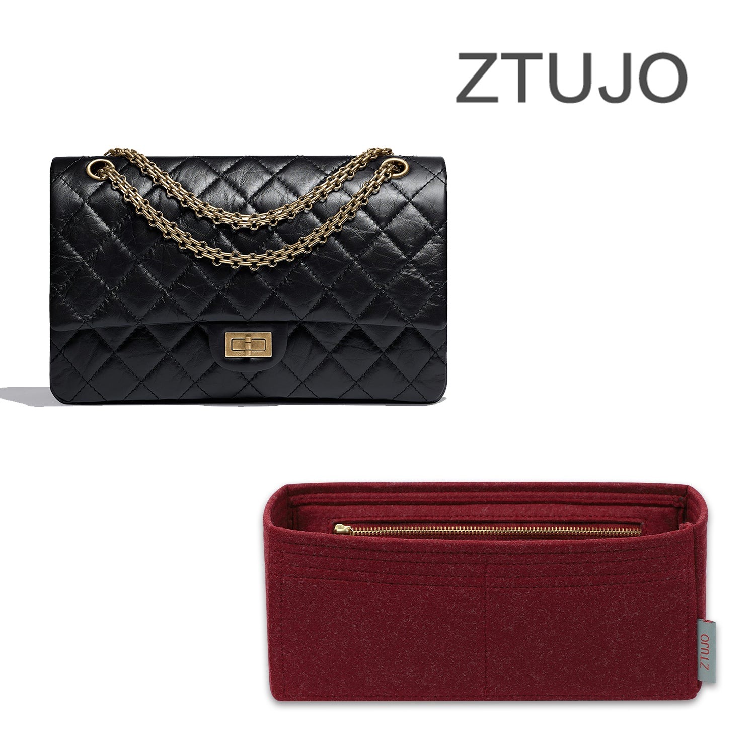 Organizer di lusso per borsa, compatibile con Chanel 2.55 Mini / Small / Medium / Large.