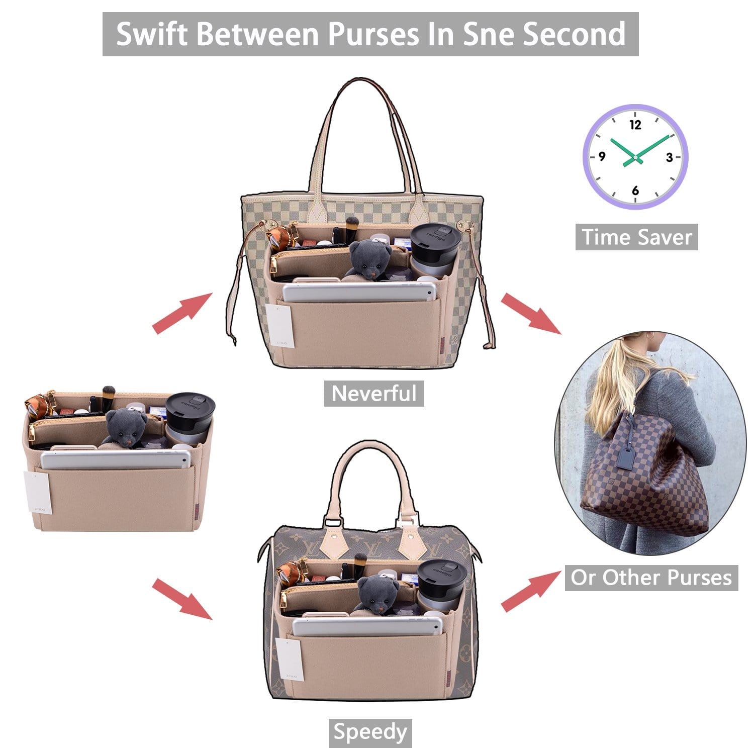 Vložka a organizér do kabelky pro LV Speedy, Neverfull, Graceful, Tote – plstěný tvarovač kabelky product image 42