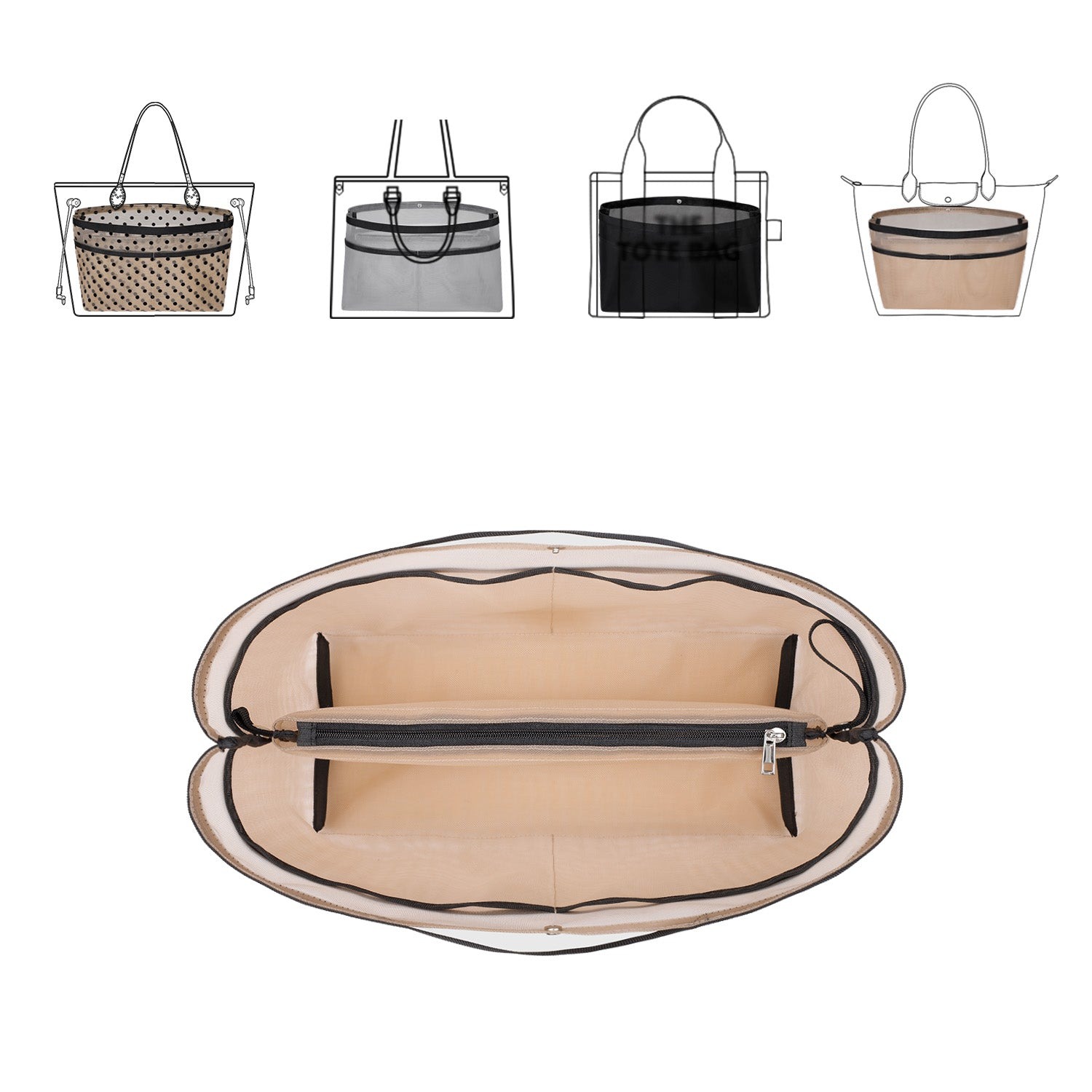 Wkładka Organizująca do Torebek – Organizer w Formie Siatki z Zamkiem Błyskawicznym, Pasuje do Speedy, Neverfull PM/MM, Le Pliage – Średnia, Duża, Bardzo Duża product image 2
